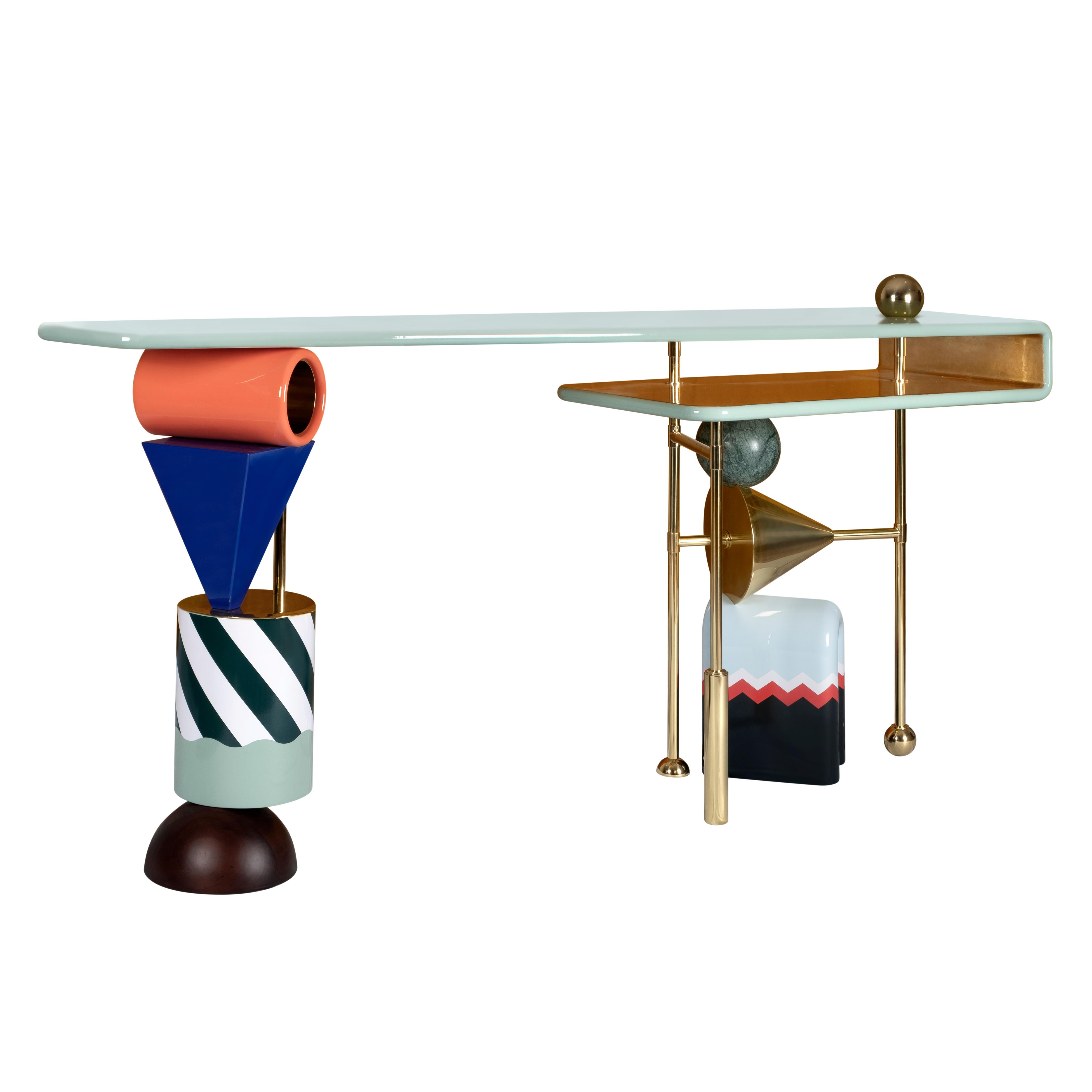 Mesa Consola Ahrt Siglo XXI Madera Mármol Latón Made in Portugal by Malabar Portugués en venta