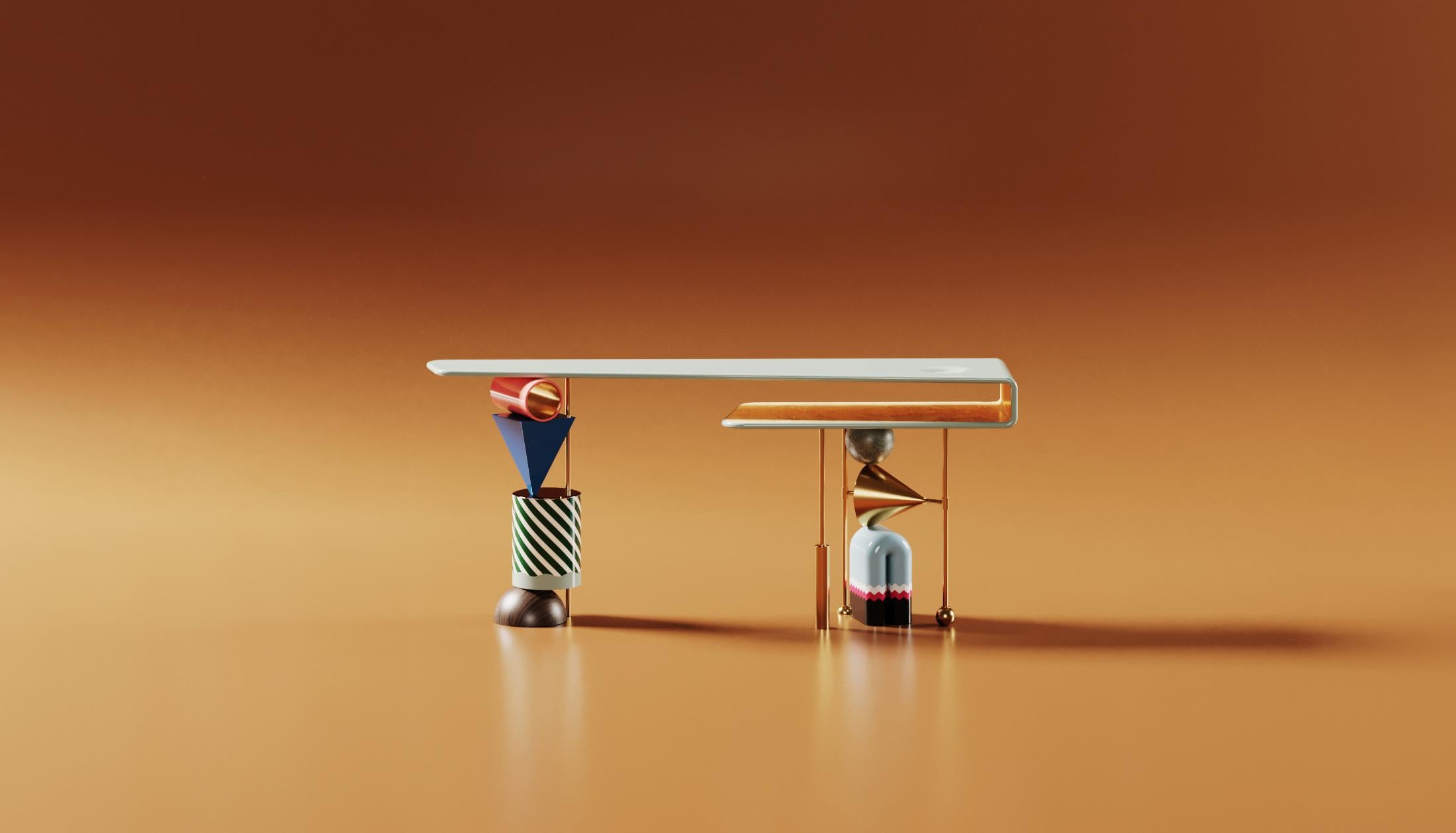 Consolle Ahrt del 21° secolo Wood Wood Marble Brass Made in Portugal by Malabar in vendita 1