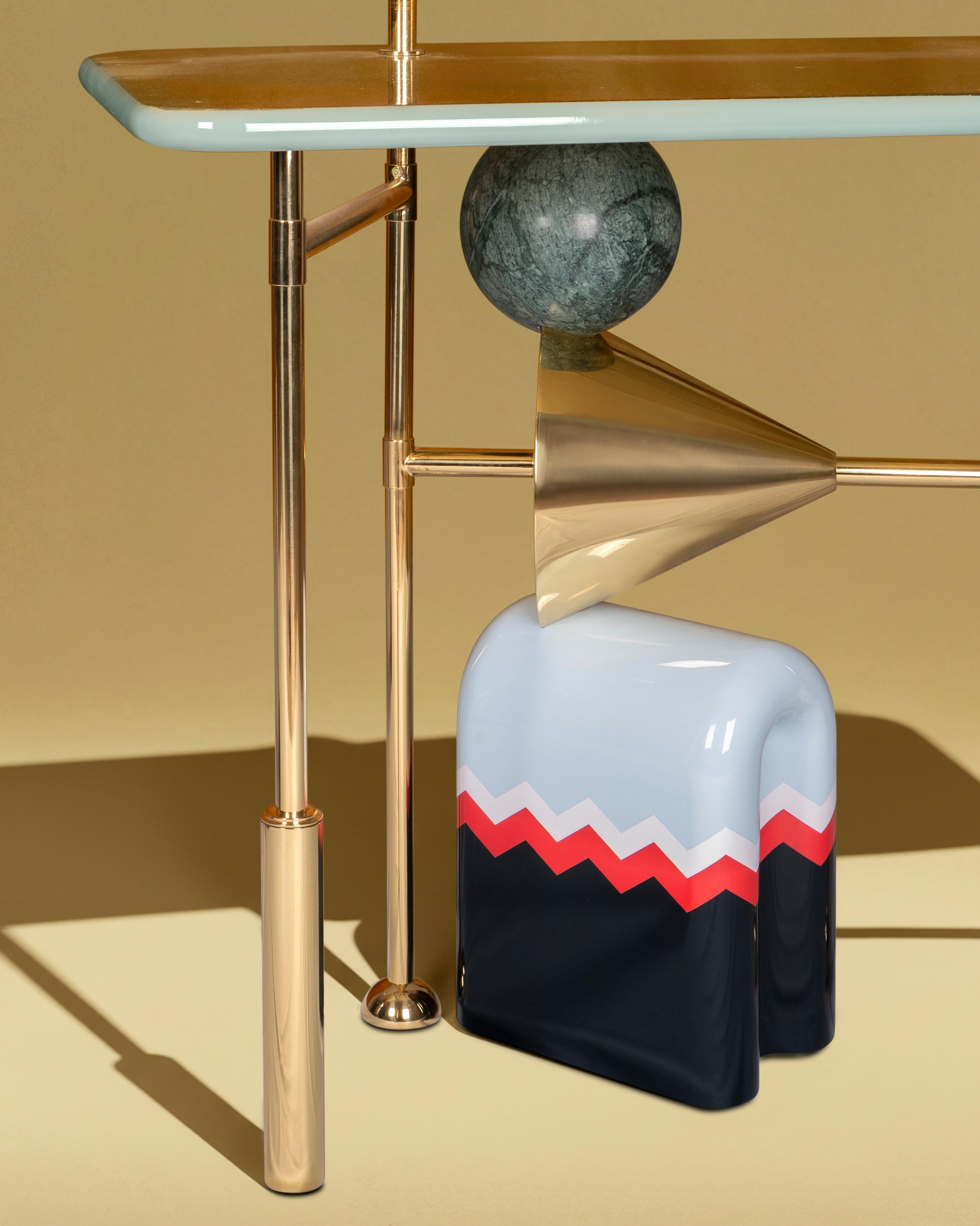 Mesa Consola Ahrt Siglo XXI Madera Mármol Latón Made in Portugal by Malabar en venta 3