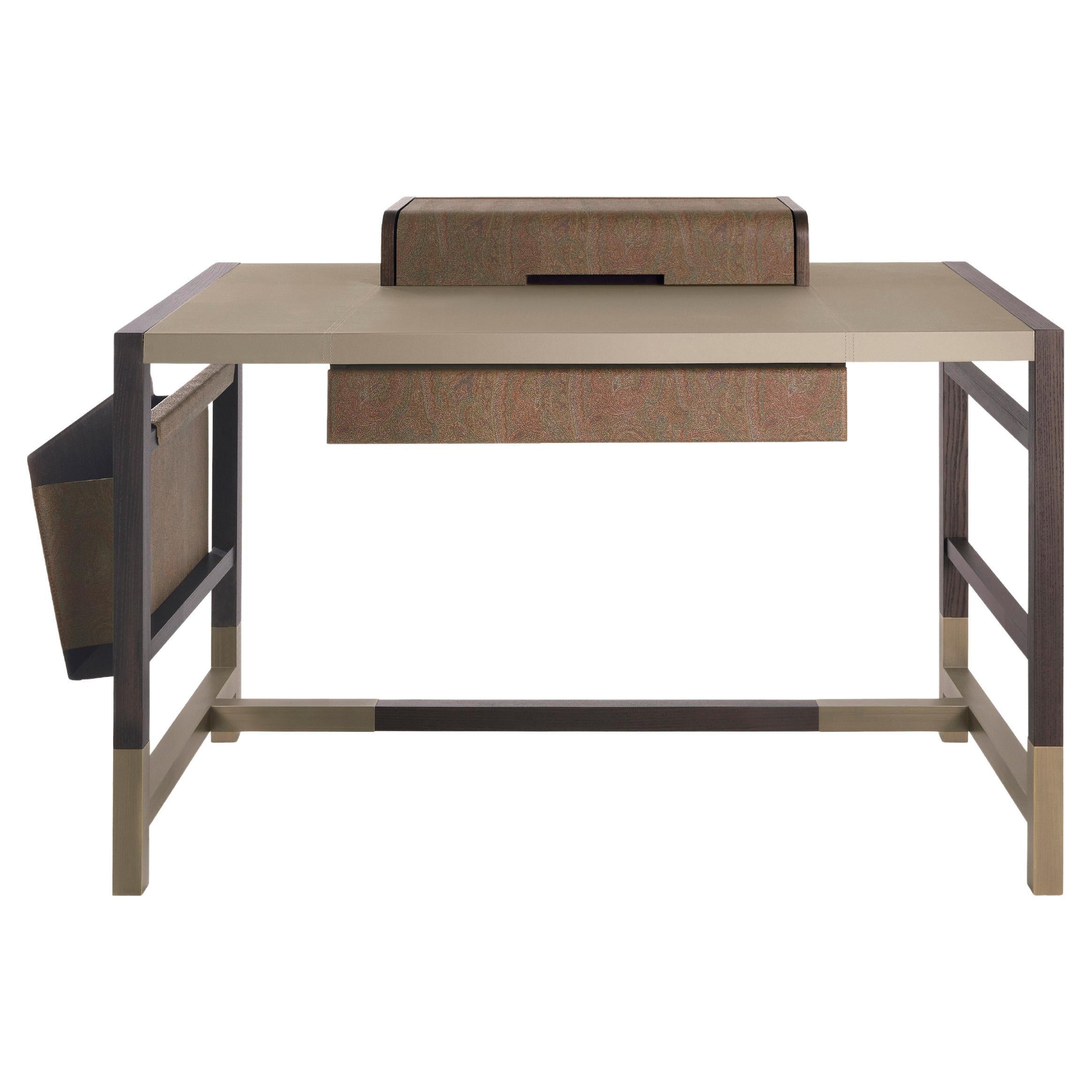 21st Century Akbar Writing Desk in Wood and Leather by Etro Home Interiors For Sale
