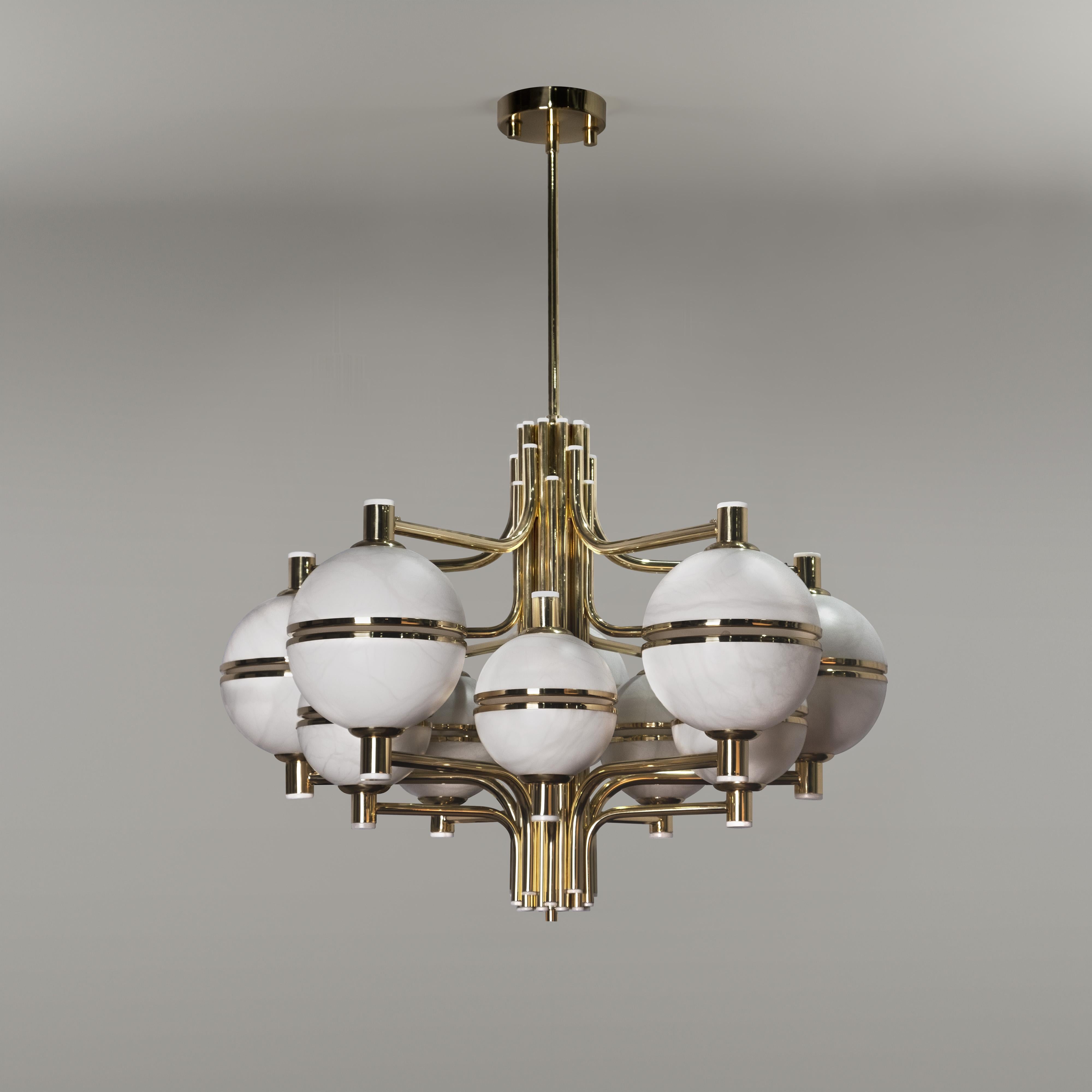 XXIe siècle et contemporain Lampe à suspension Andros en albâtre du 21e siècle en laiton par Creativemary en vente