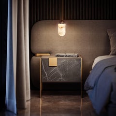 Lampe à suspension Russell en laiton et albâtre du 21e siècle