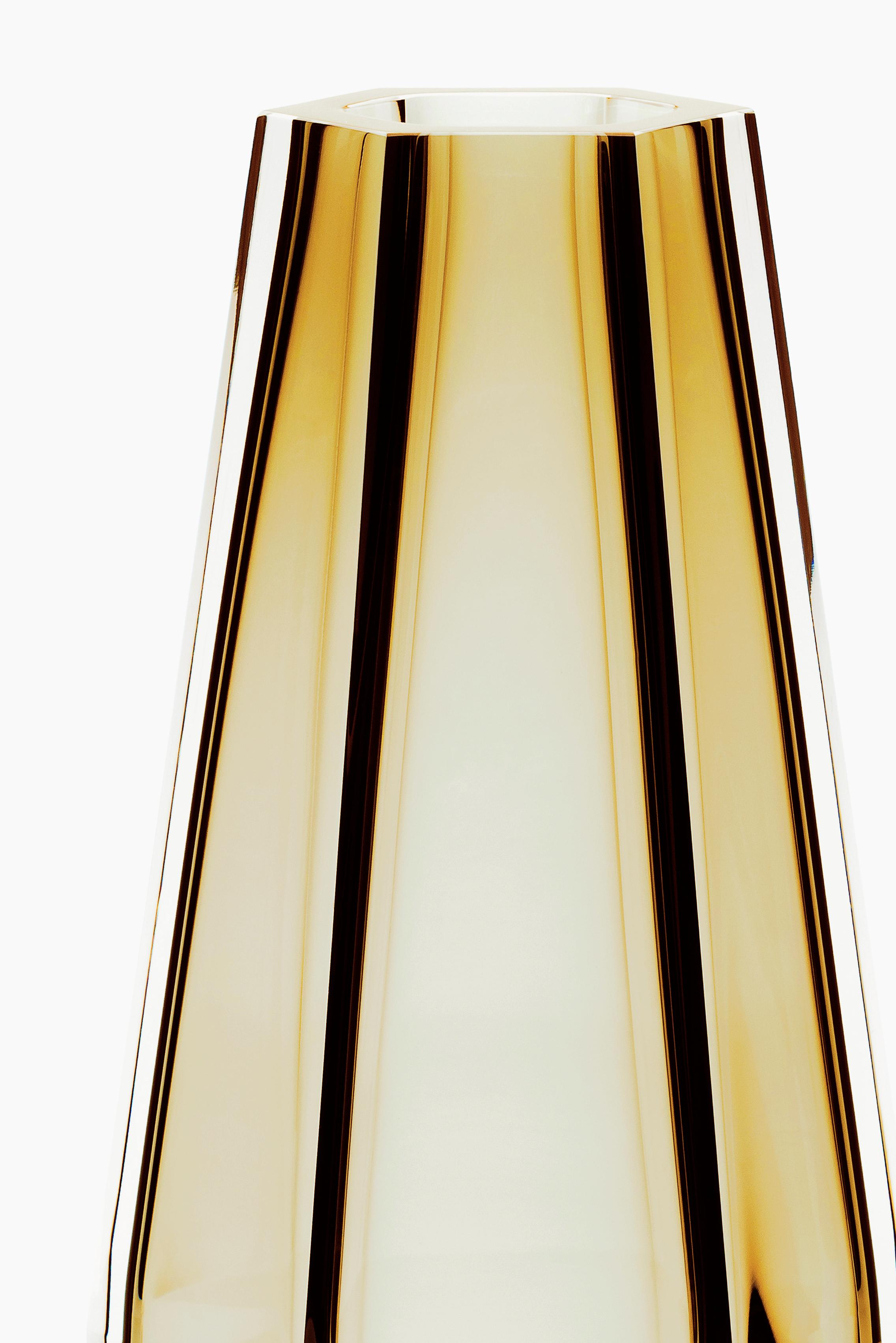 Italian 21st Century Alessandro Mendini Gemella Murano Glass Vase Amber Yellow For Sale