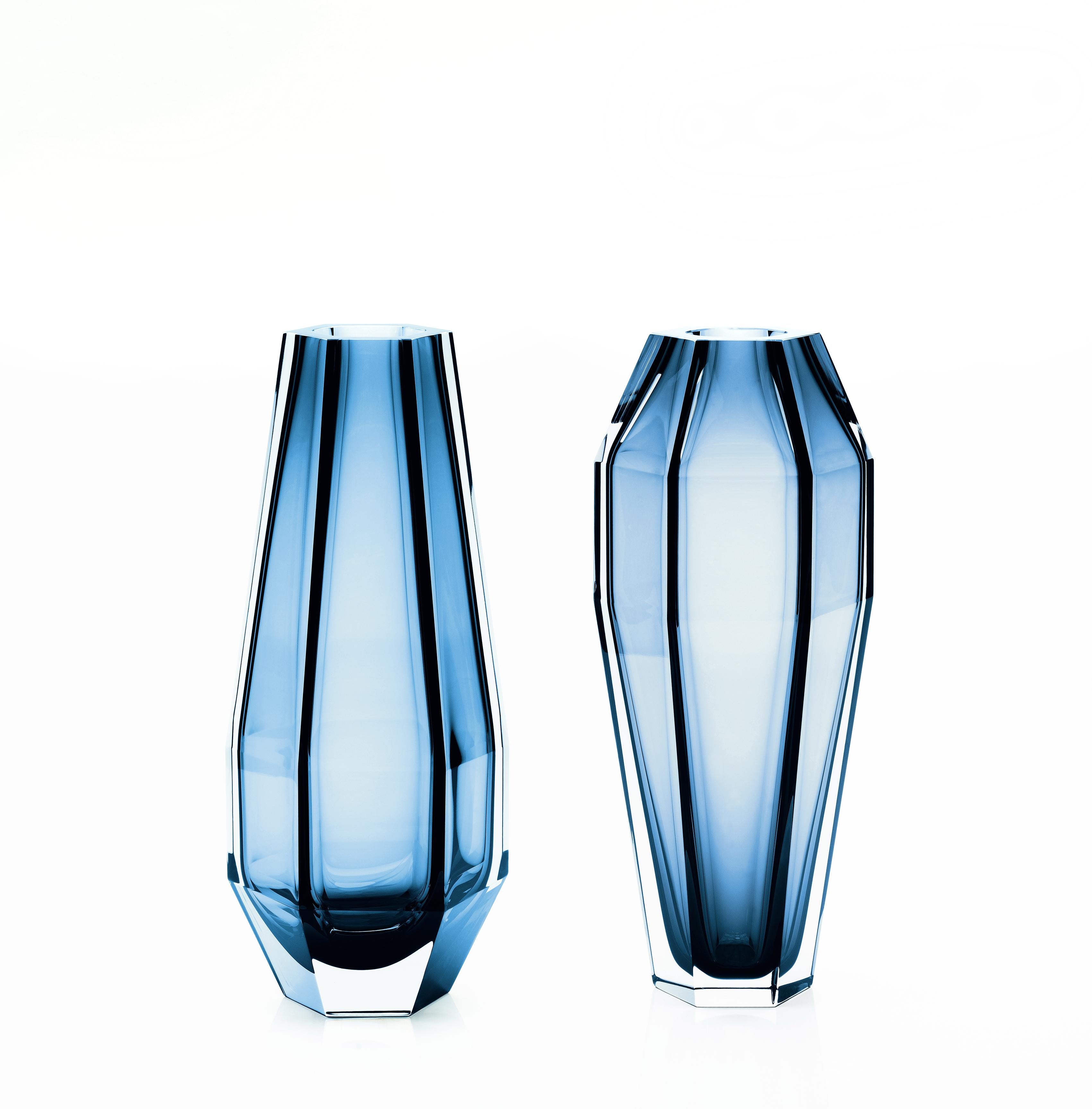 Modern 21st Century Alessandro Mendini Gemella Murano Transparent Glass Vase Ocean Blue For Sale