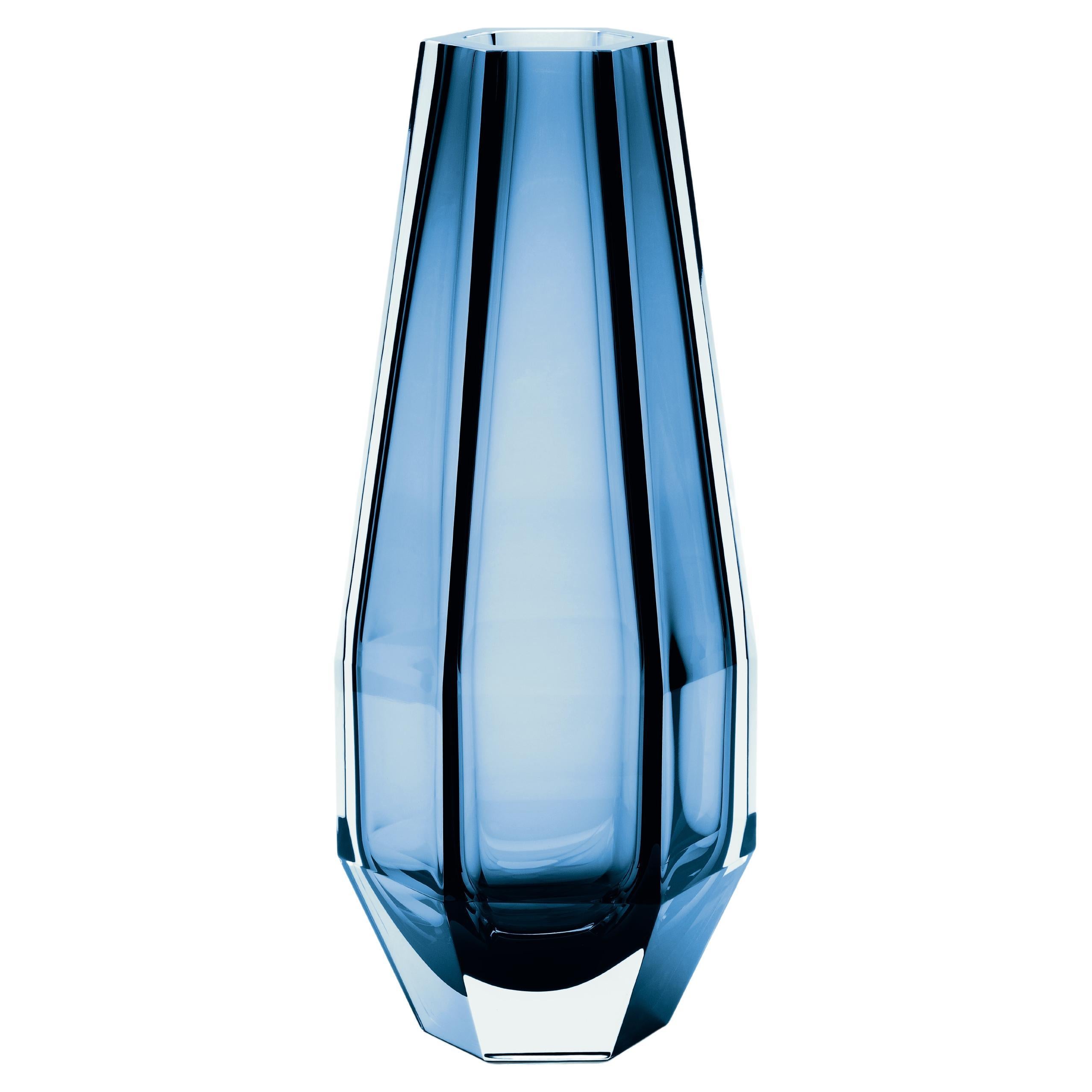 21st Century Alessandro Mendini Gemella Murano Transparent Glass Vase Ocean Blue