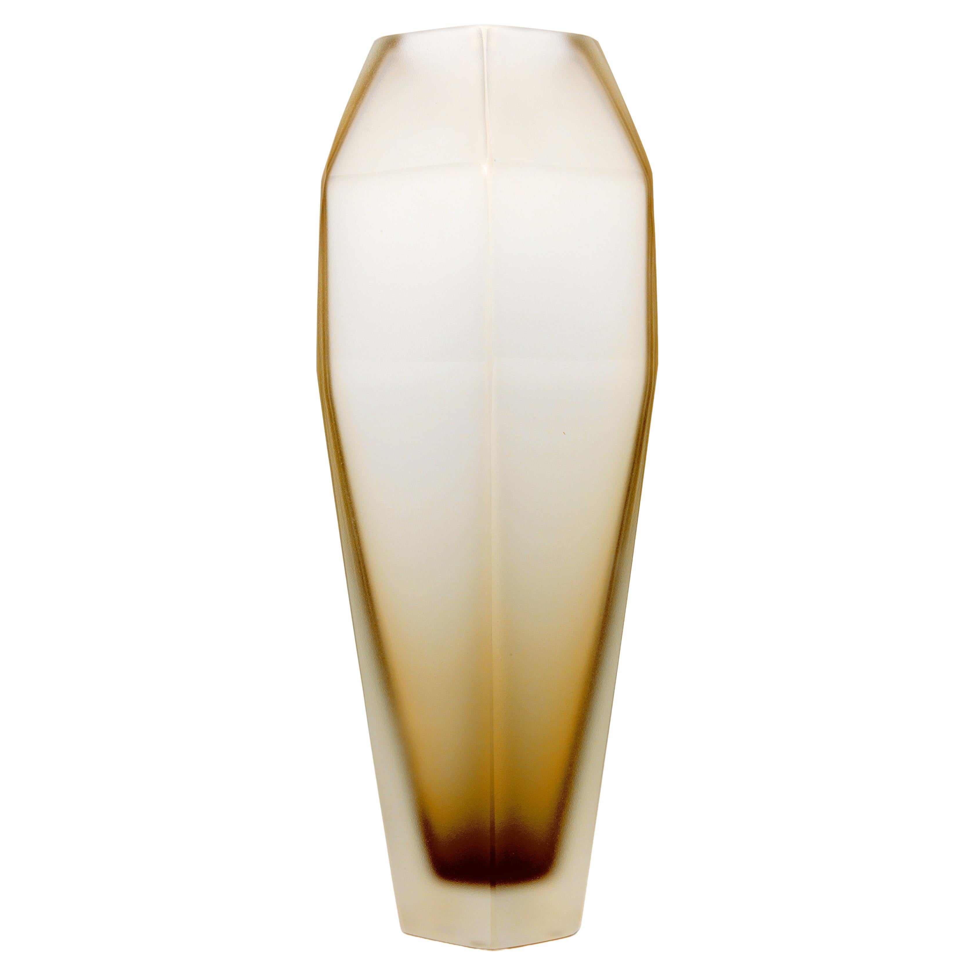 21st Century Alessandro Mendini Gemello Murano Vase Amber Yellow Frost For Sale