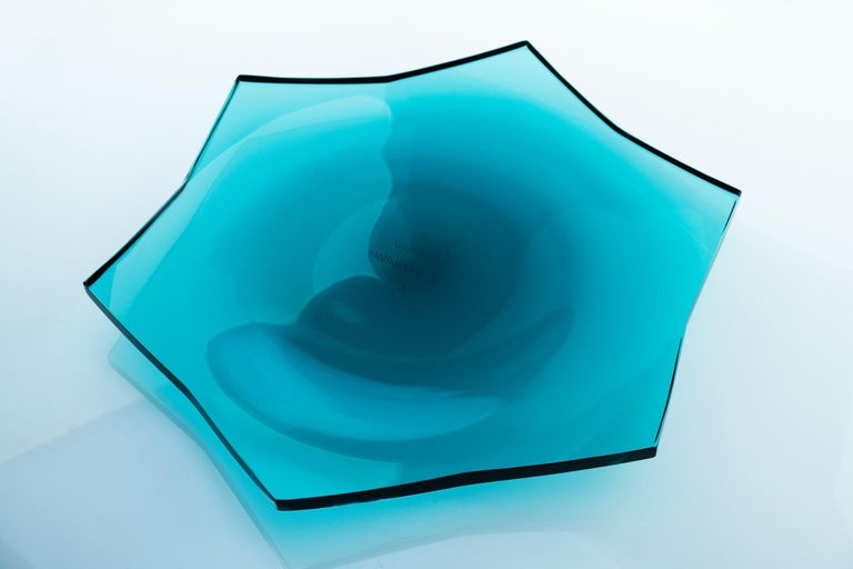 Italian 21st Century Alessandro Mendini Stella Tray Murano Glass Teal Blue For Sale