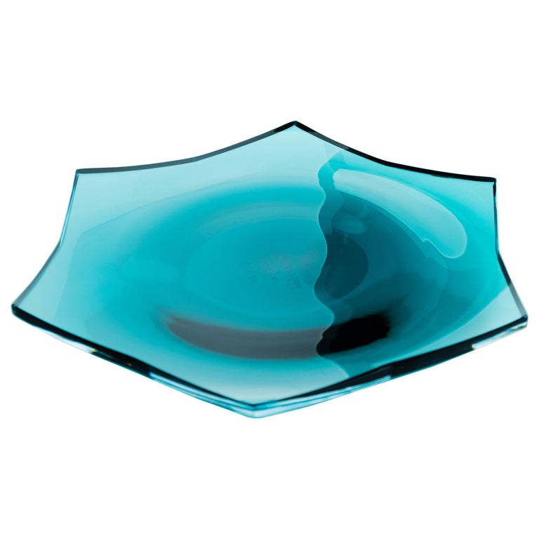 21st Century Alessandro Mendini Stella Tray Murano Glass Teal Blue For Sale
