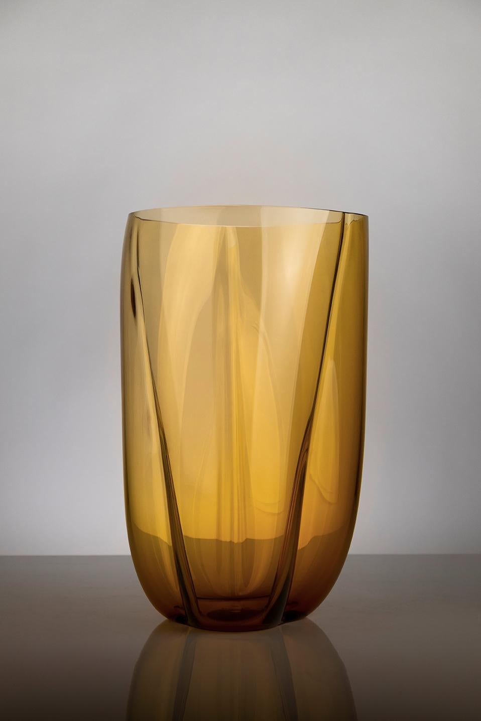 Italian 21st Century Alessandro Mendini Murano Glass Petalo Large Vase Amber For Sale