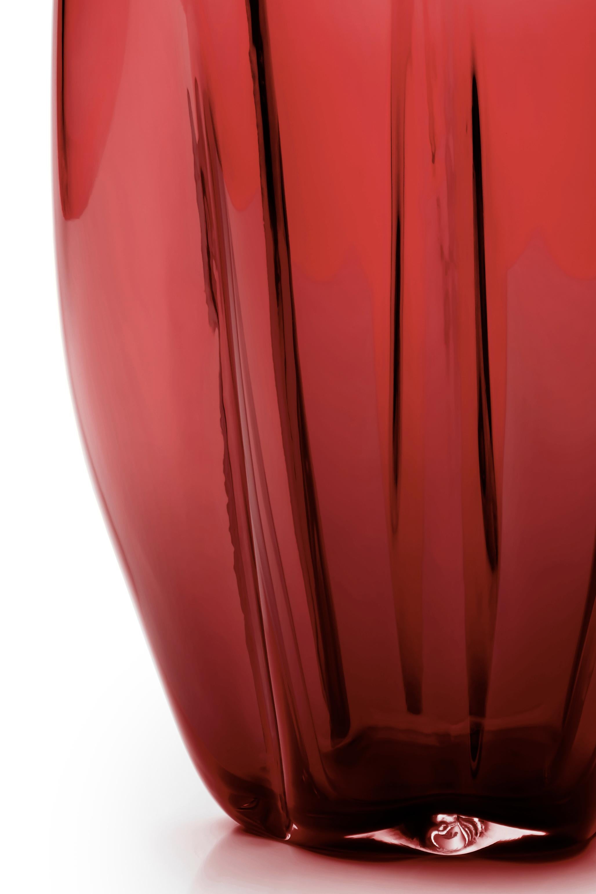 Moderne 21e siècle Alessandro Mendini Murano Glass Petalo Large Vase Rouge en vente