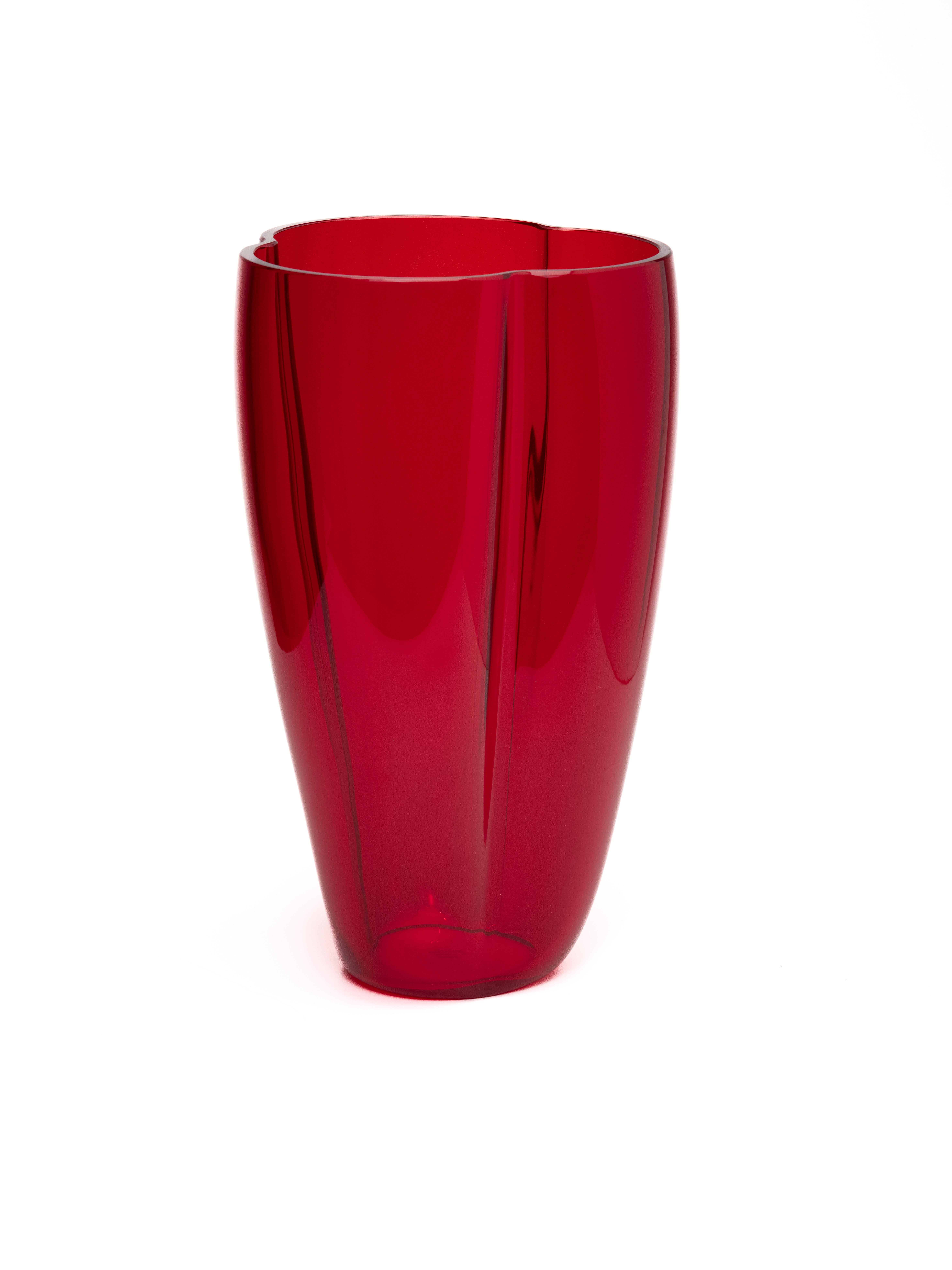 italien 21e siècle Alessandro Mendini Murano Glass Petalo Large Vase Rouge en vente