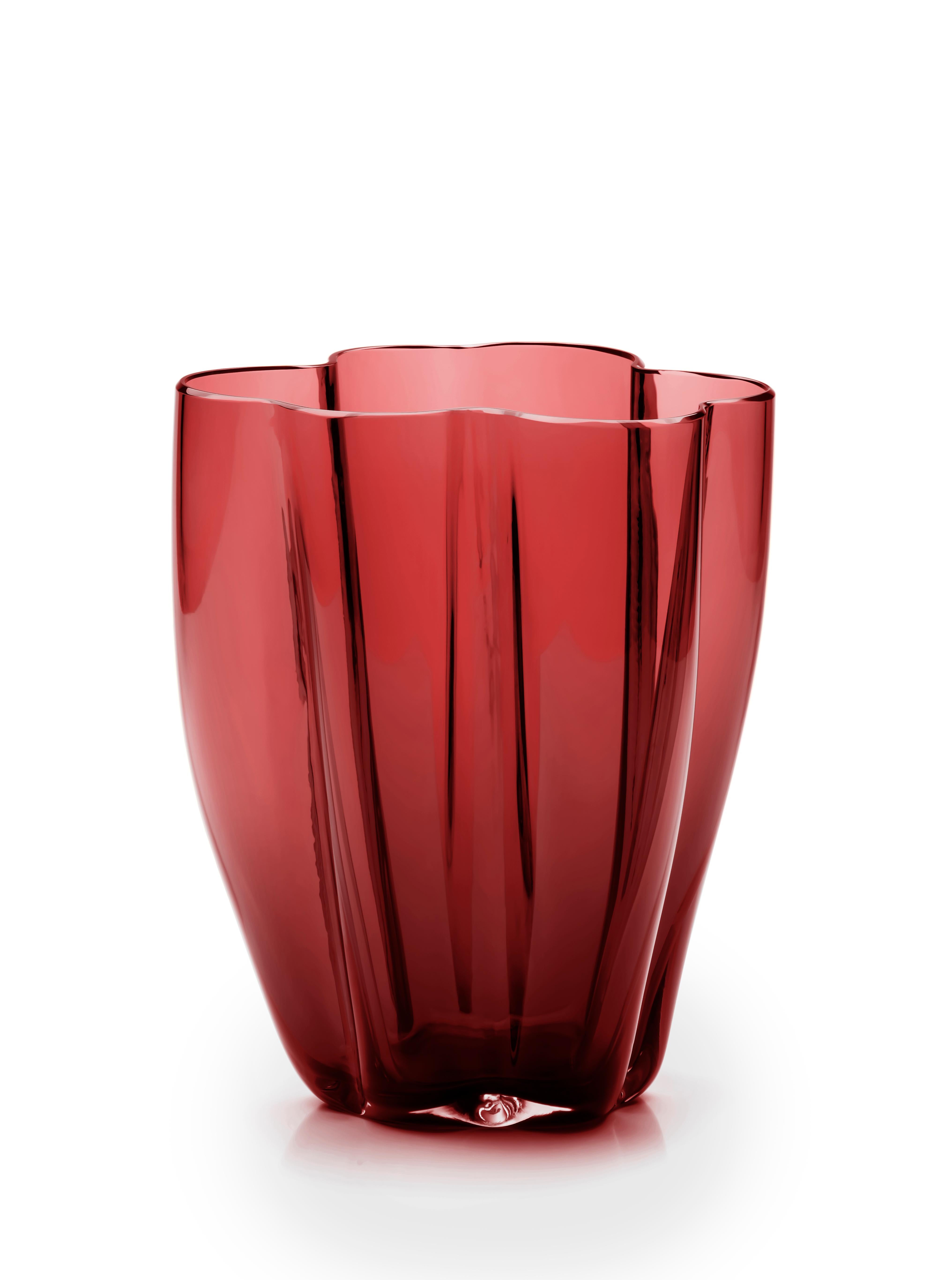Fait main 21e siècle Alessandro Mendini Petit vase en verre de Murano Rouge en vente