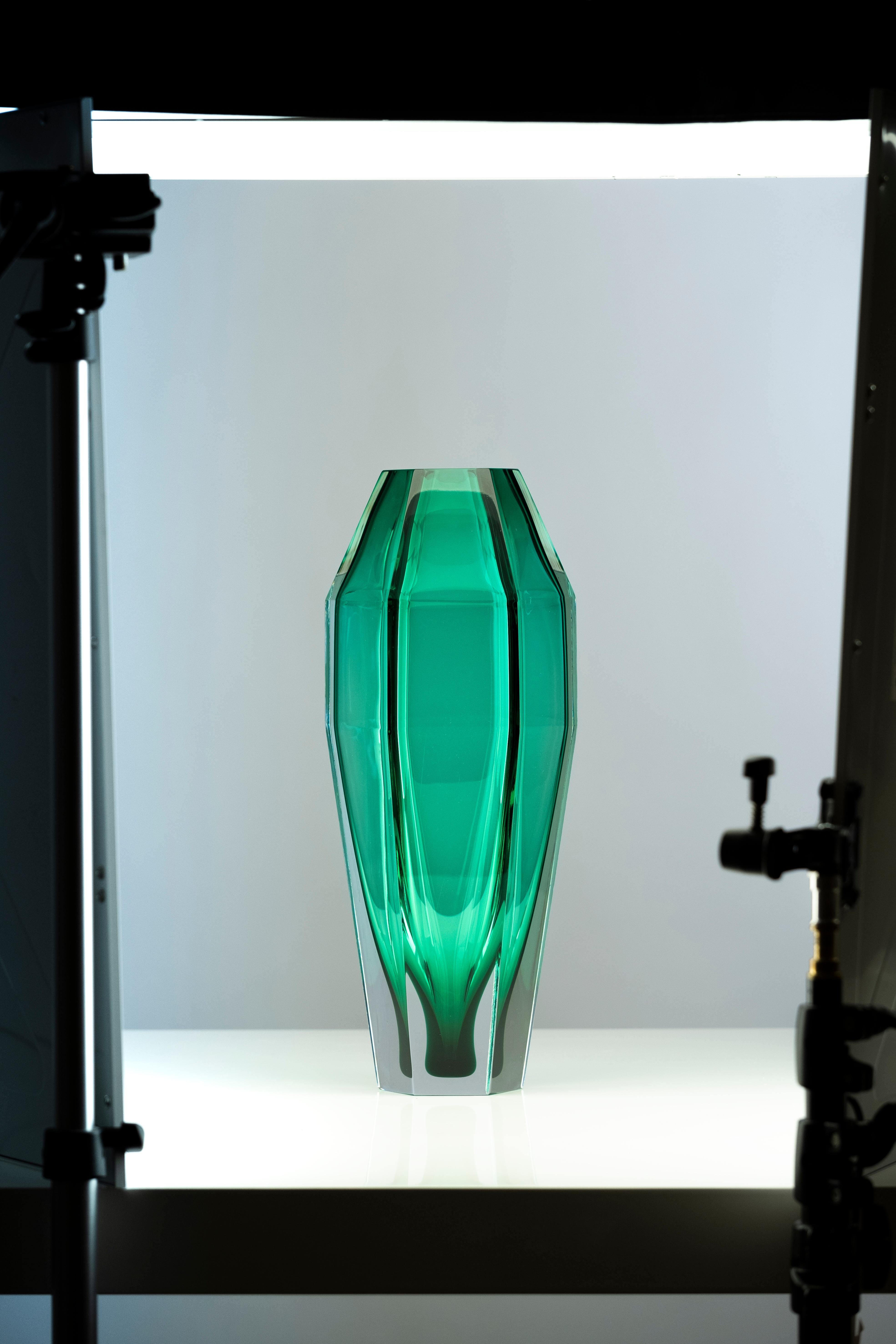 Modern 21st Century Alessandro Mendini Gemello Murano Transparent Vase Emerald Green For Sale