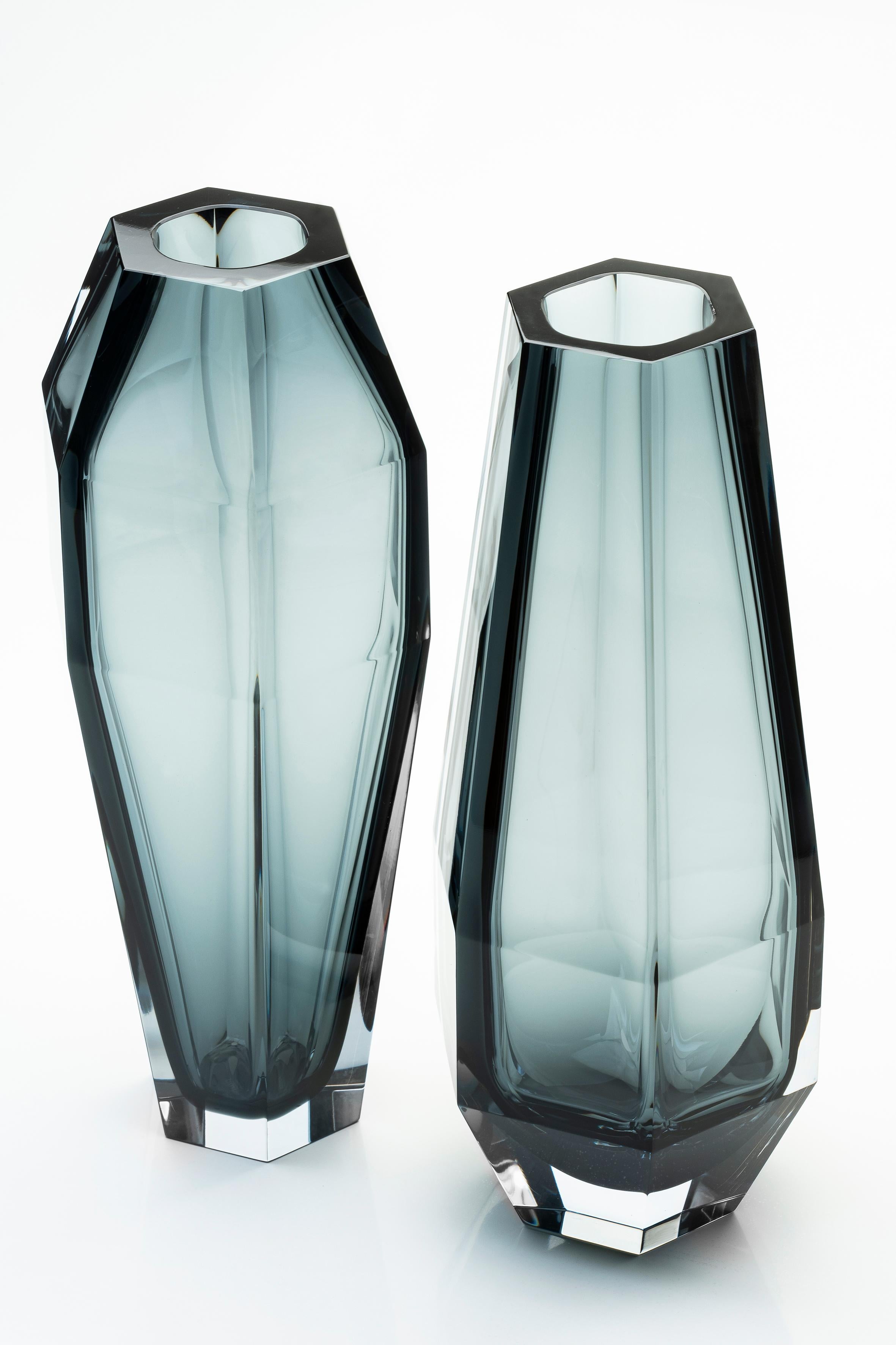 Murano Glass 21st Century Alessandro Mendini Gemello Murano Transparent Glass Vase Grey For Sale