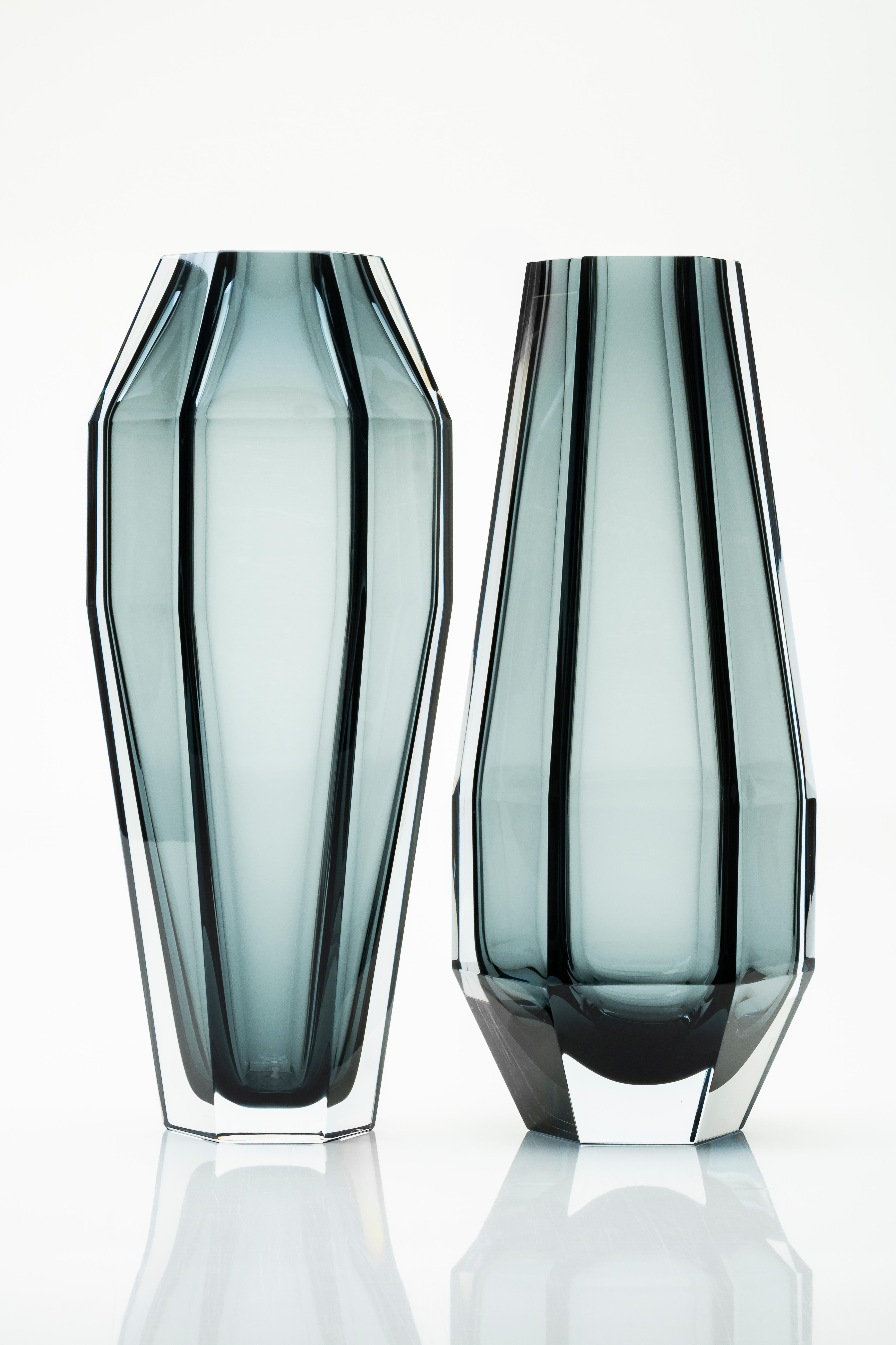 Verre de Murano Vase en verre de Murano transparent gris Alessandro Mendini Gemello du 21ème siècle en vente