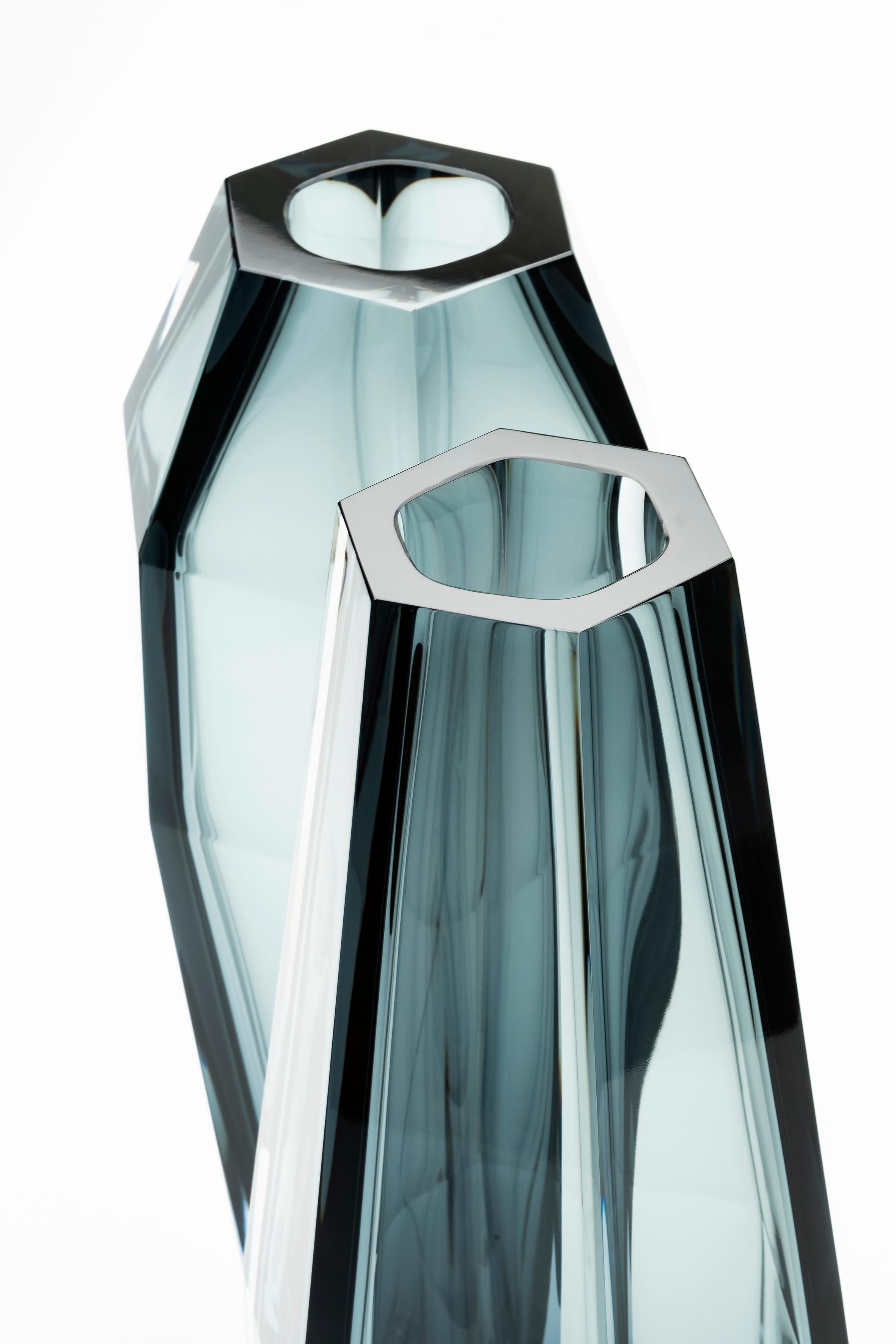 Italian 21st Century Alessandro Mendini Gemella Murano Transparent Glass Vase Grey For Sale