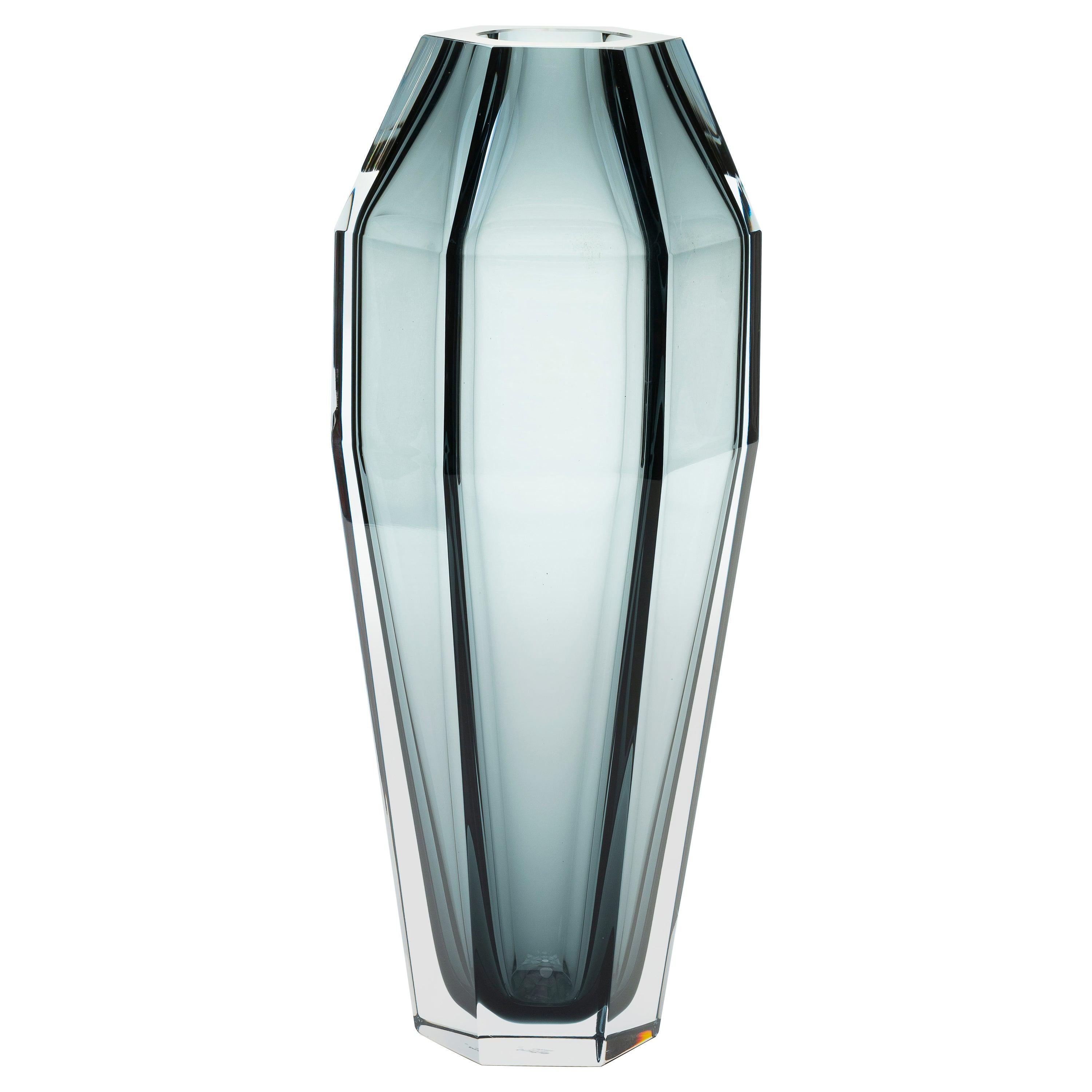 21st Century Alessandro Mendini Gemello Murano Transparent Glass Vase Grey