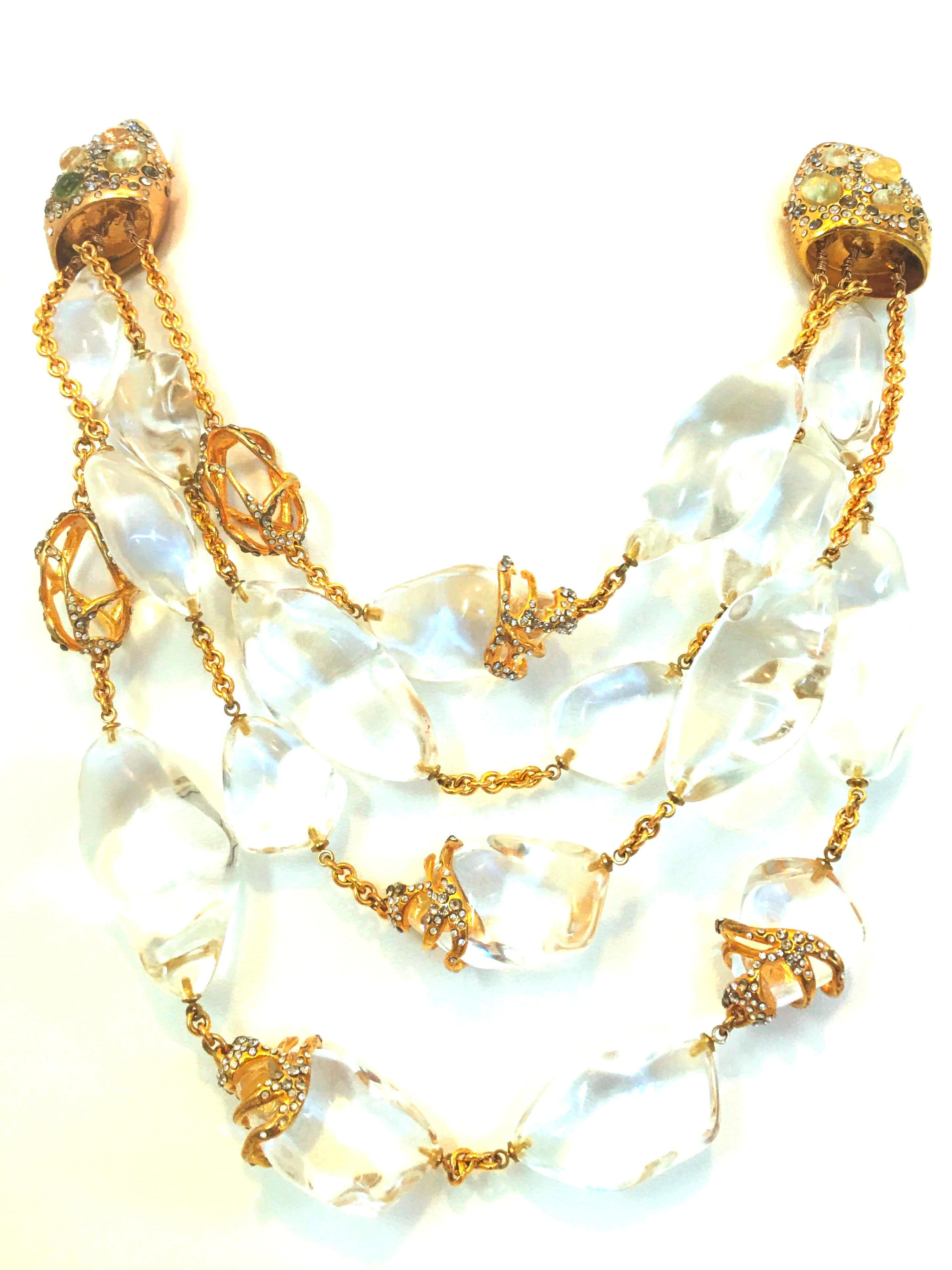 Modernist 21st Century Alexis Bittar Lucite Jeweled Gold Plate Multi Strand Necklace