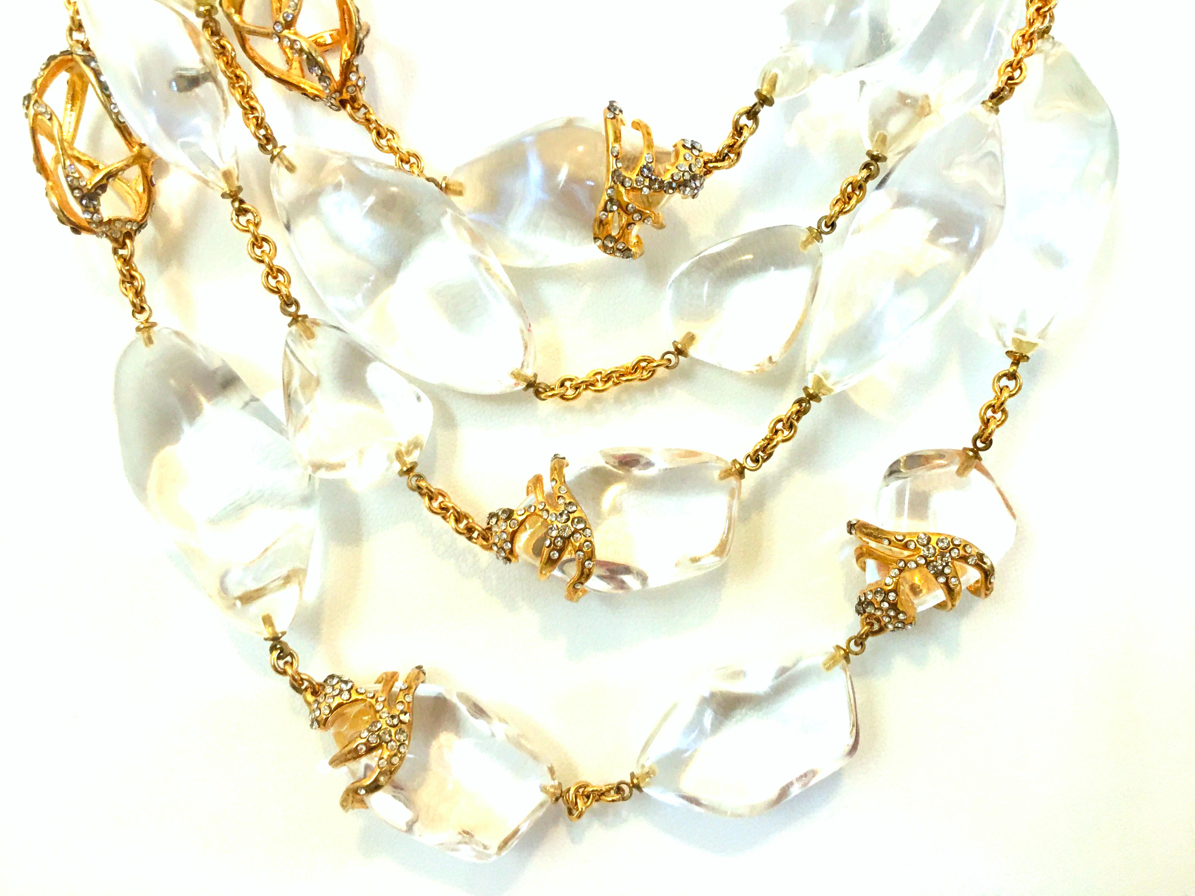 21st Century Alexis Bittar Lucite Jeweled Gold Plate Multi Strand Necklace In Good Condition In West Palm Beach, FL