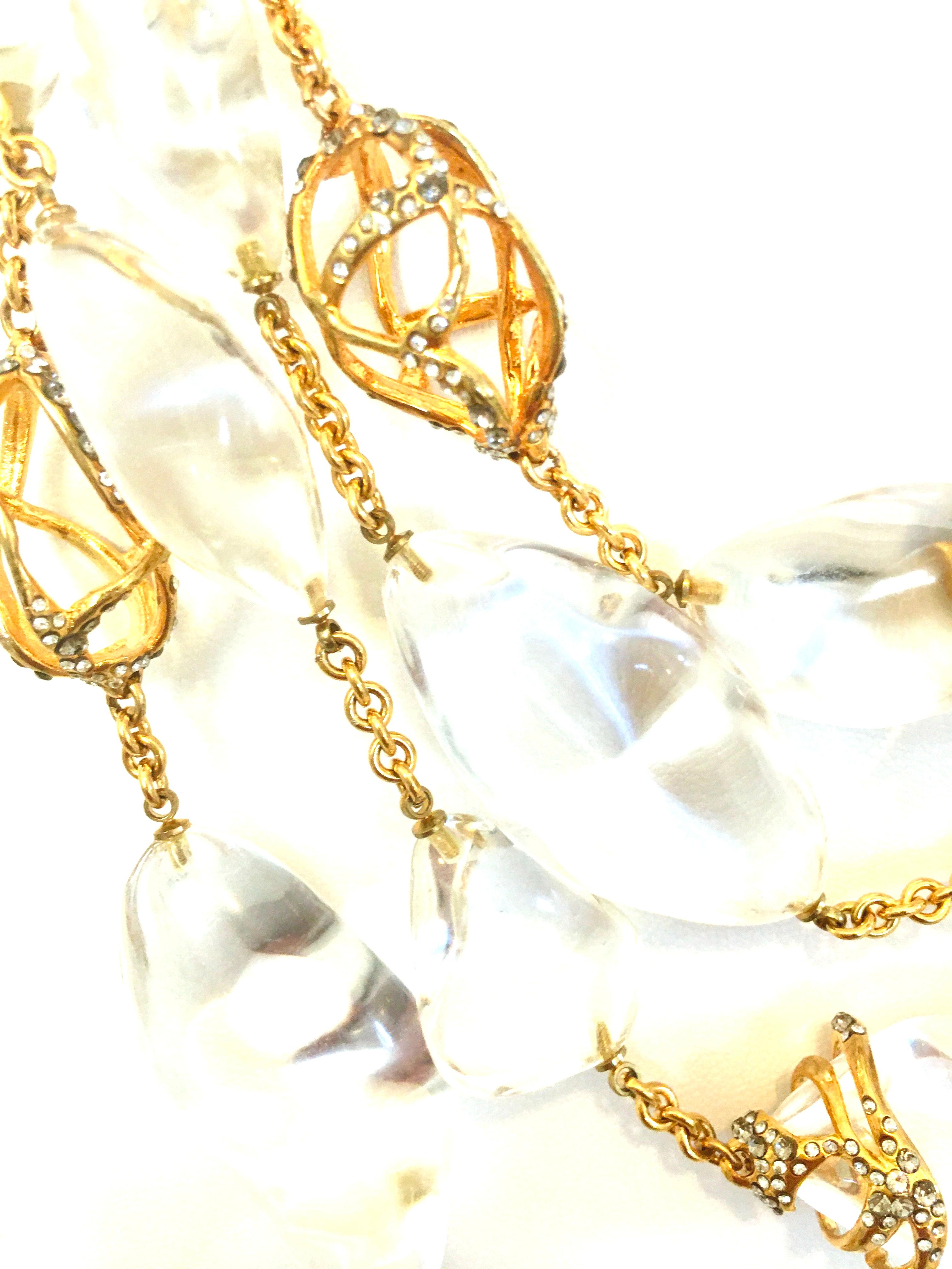 Women's or Men's 21st Century Alexis Bittar Lucite Jeweled Gold Plate Multi Strand Necklace