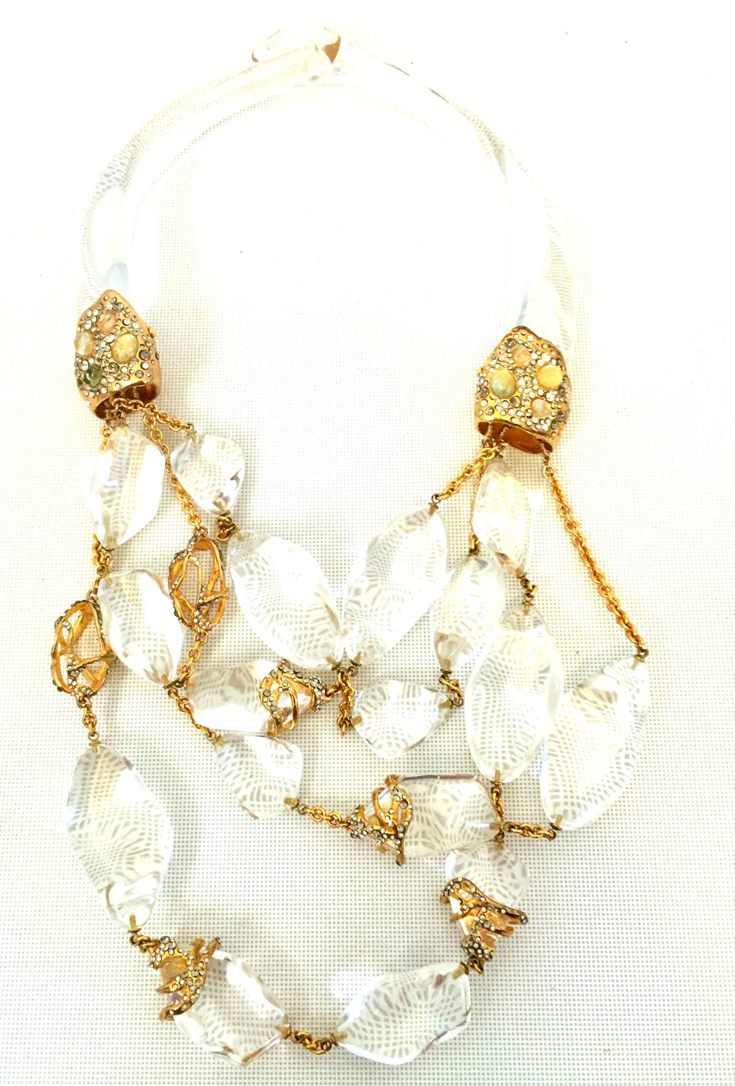 21st Century Alexis Bittar Lucite Jeweled Gold Plate Multi Strand Necklace
