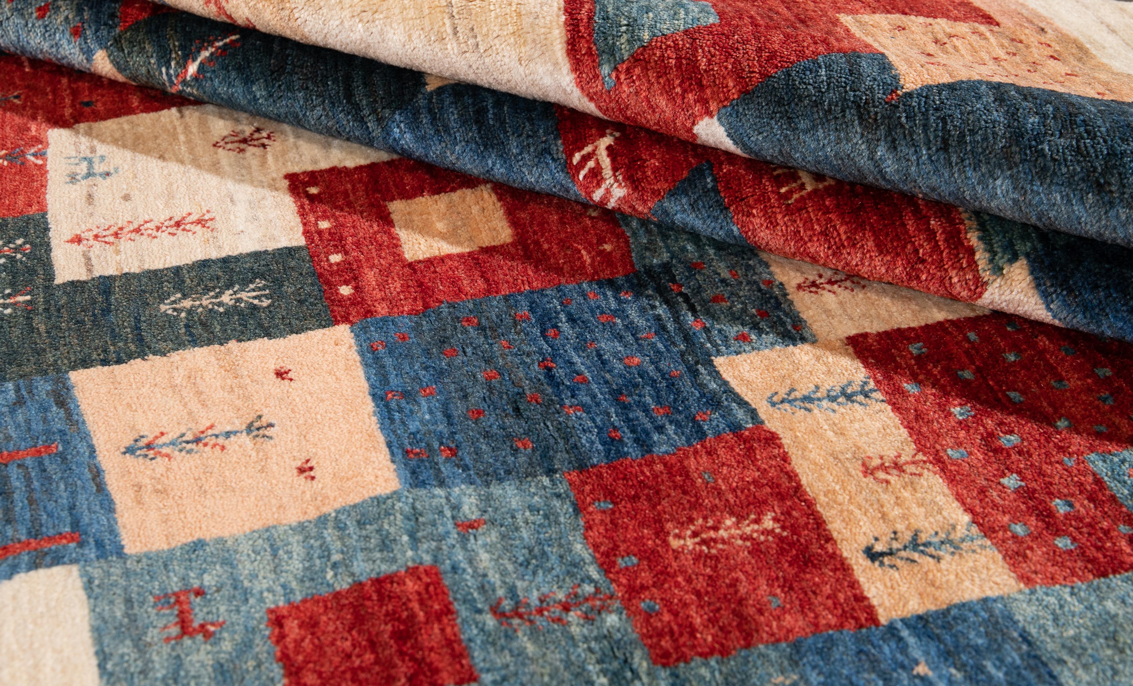 21st Century All-Over Geometric Multicolored Persian Gabbeh Carpet For Sale 1