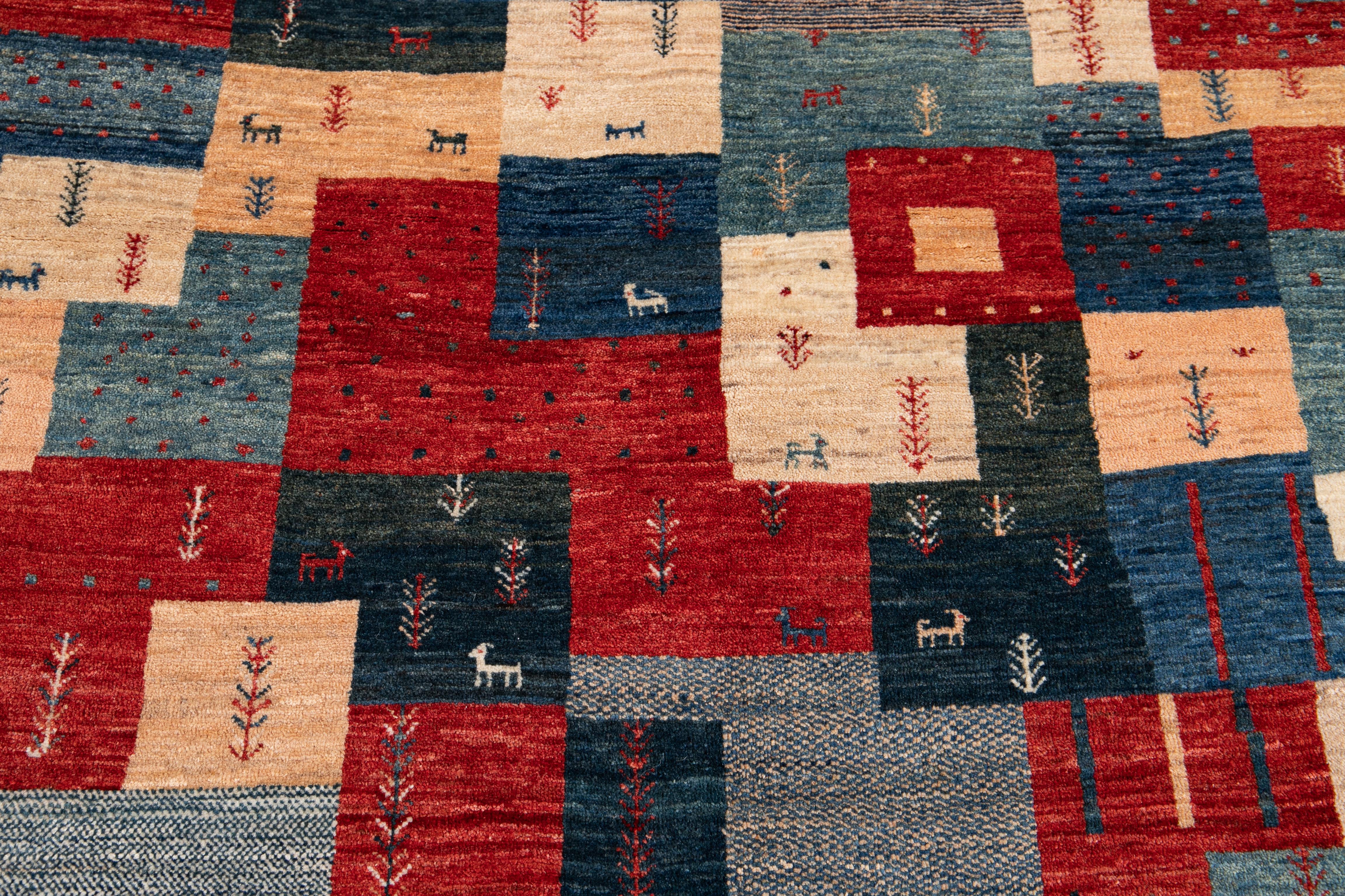 21st Century All-Over Geometric Multicolored Persian Gabbeh Carpet For Sale 3