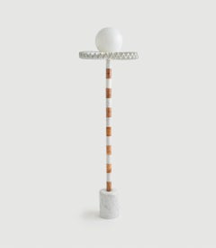 21st Century Amber and White Marble SARE Floor Lamp with Milk Glass