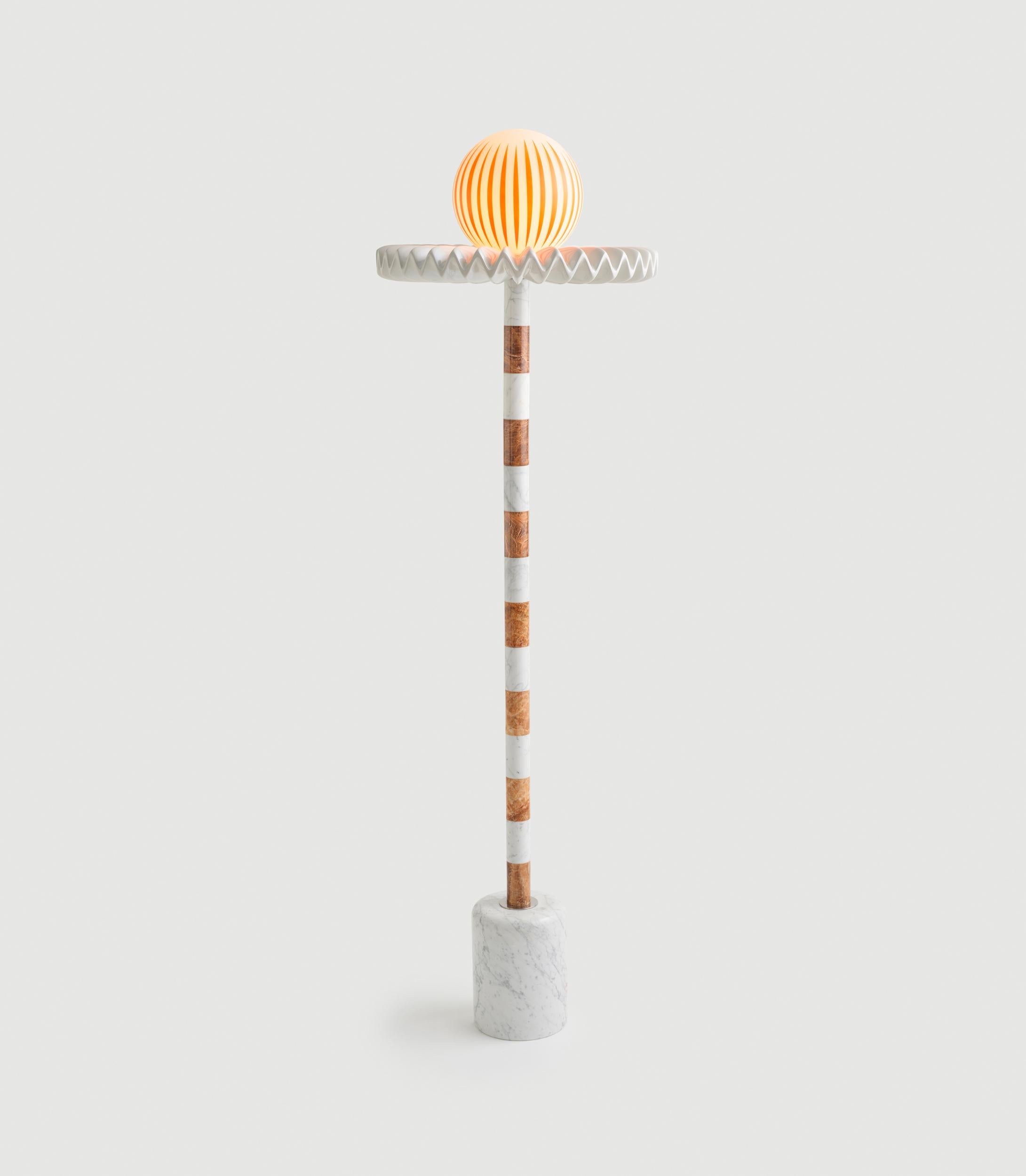 Turkish 21st Century Amber and White Marble SARE Floor Lamp with Milk Glass For Sale