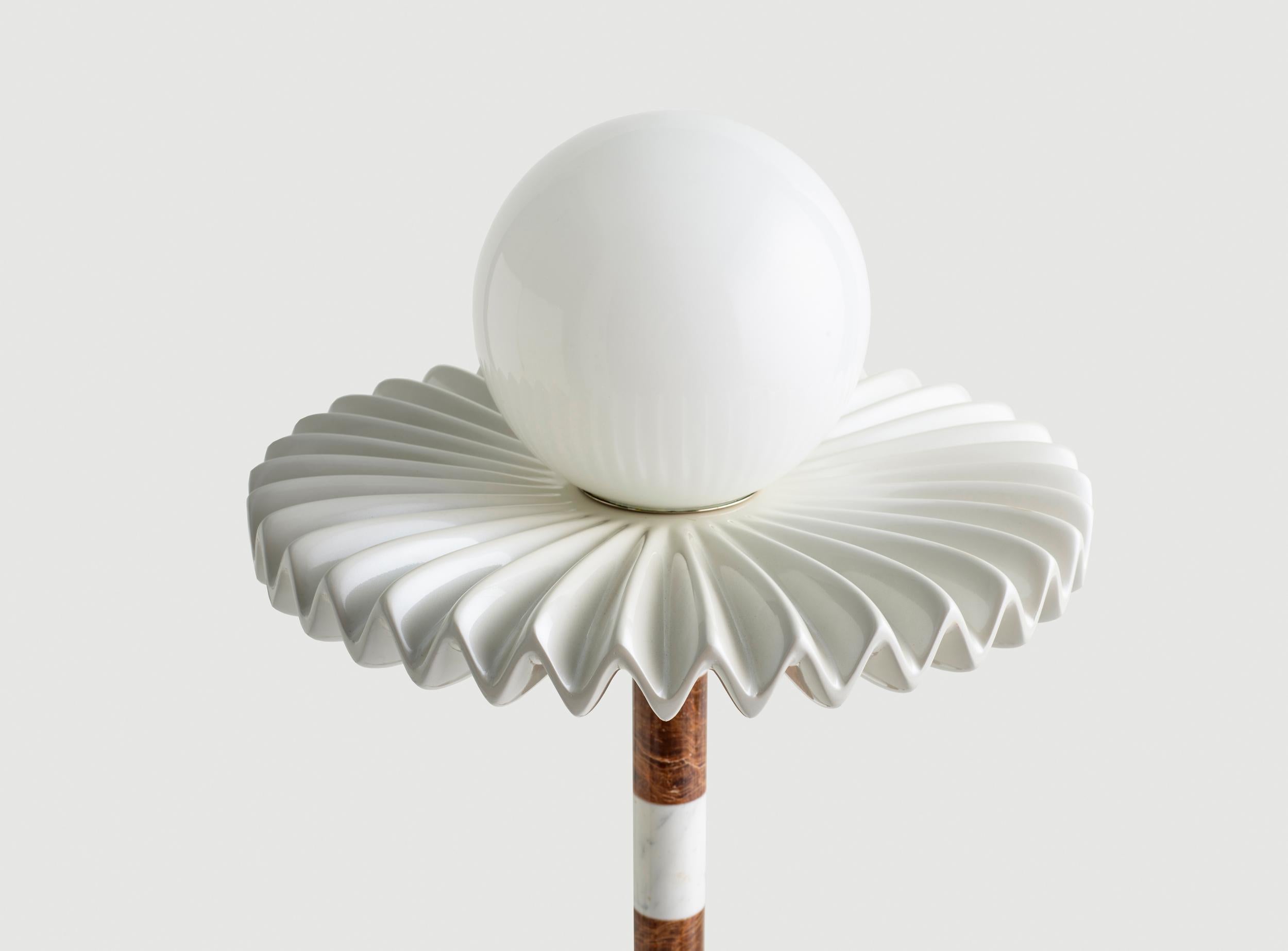 Contemporary 21st Century Amber and White Marble SARE Floor Lamp with Milk Glass For Sale