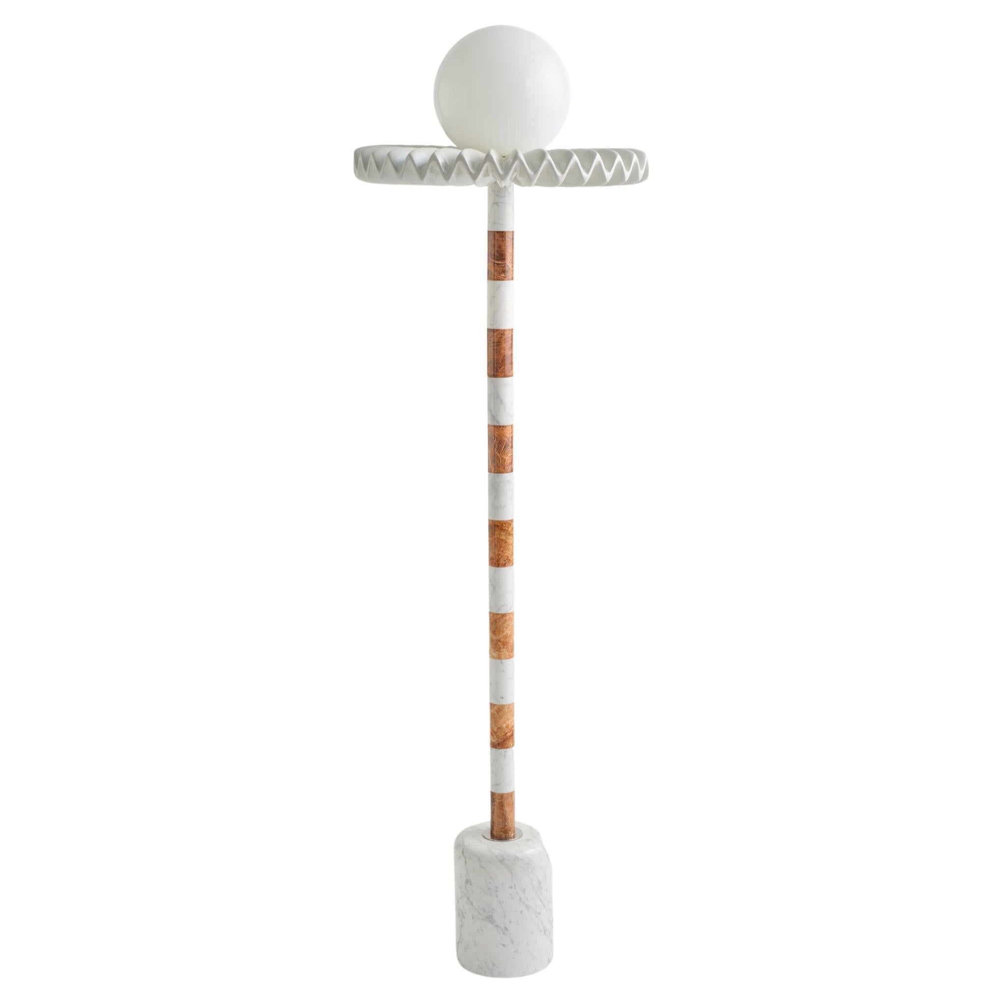 21st Century Amber and White Marble SARE Floor Lamp with Milk Glass For Sale