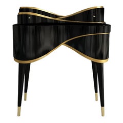 21st Century Amélie Nightstand Lacquered Wood Gold Leaf Polished Brass