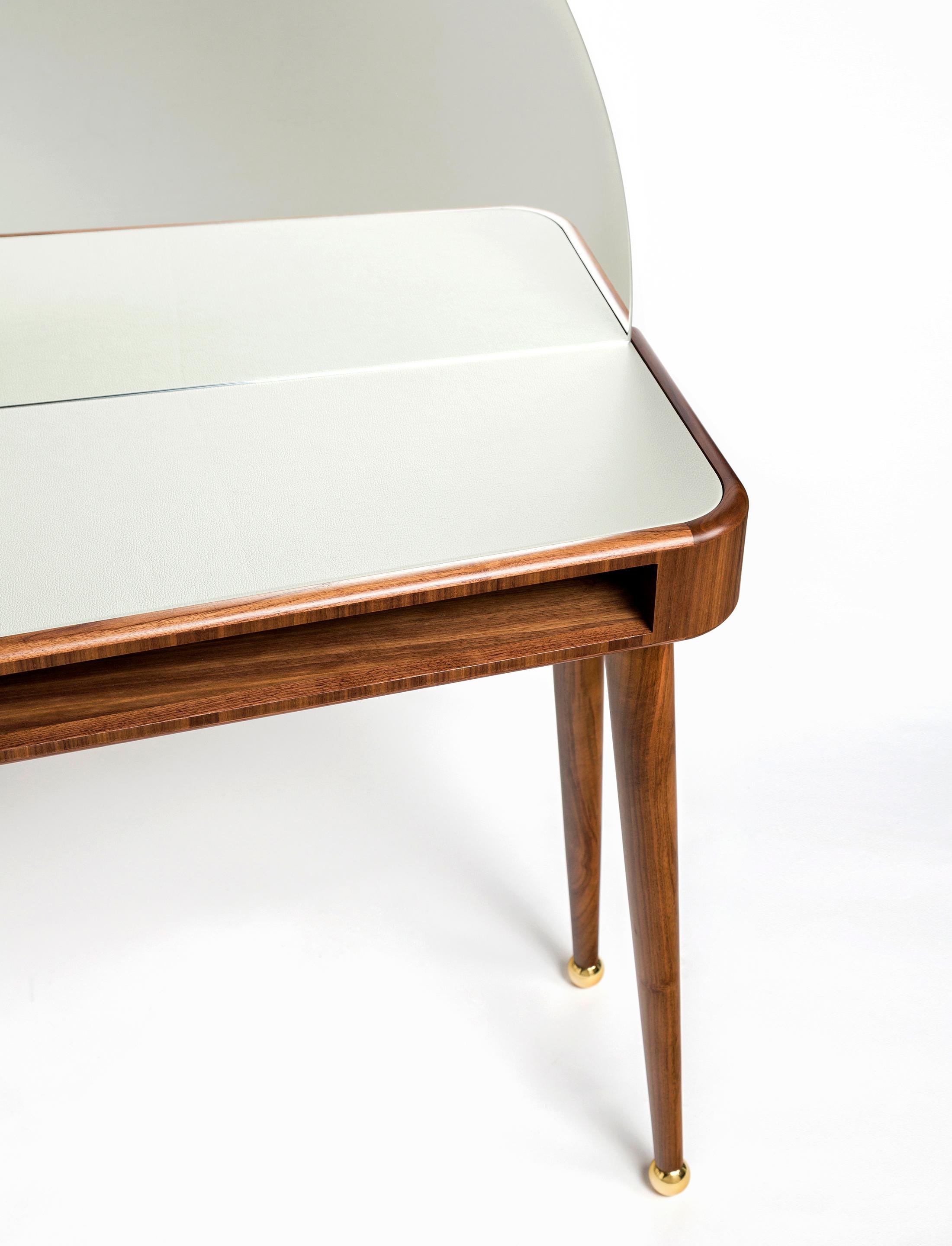 21st Century American Walnut Veneer Vanity Desk with Mirror and Carrara Marble For Sale 1