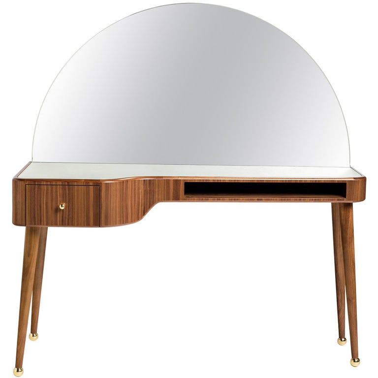 21st Century American Walnut Veneer Vanity Desk With Mirror
