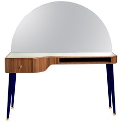 Bureau de coiffeuse américain du 21e siècle en placage de noyer avec miroir, Indigo