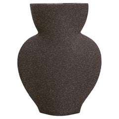 21st Century Amphora Vase in Black Ceramic, Hand-Crafted in France