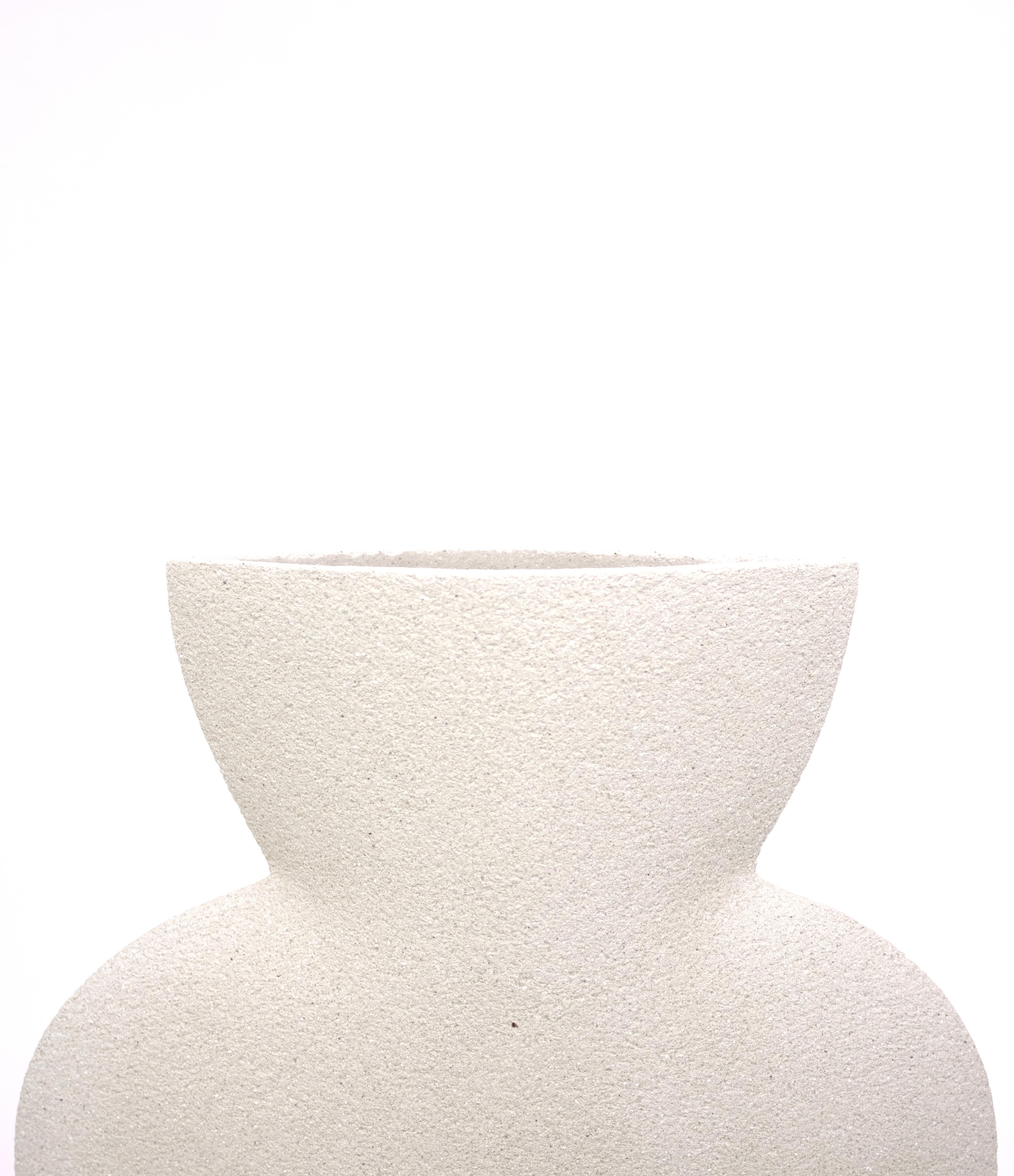 Minimalist 21st Century Amphora Vase in White Ceramic, Hand-Crafted in France For Sale