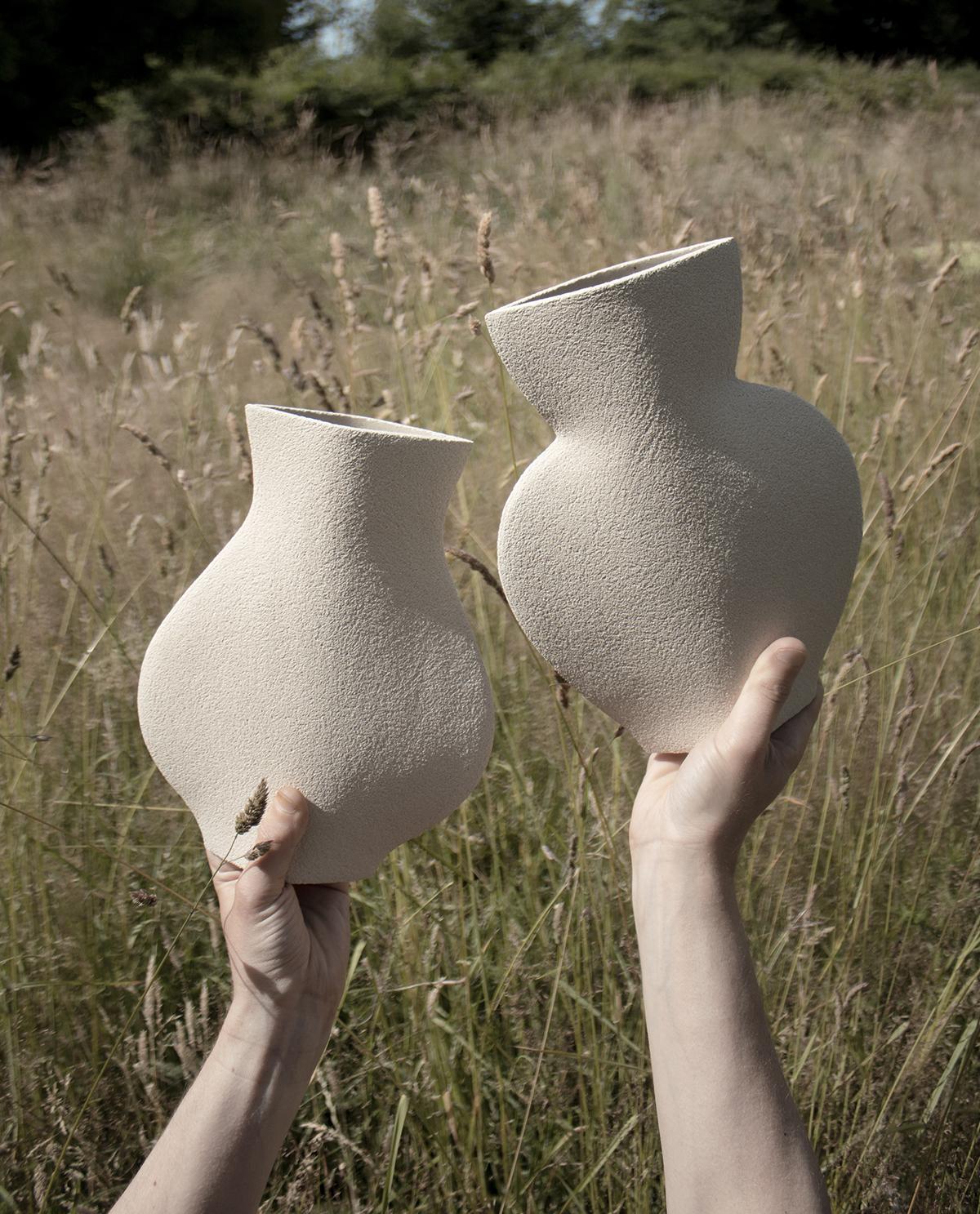 Contemporary 21st Century Amphora Vase in White Ceramic, Hand-Crafted in France For Sale