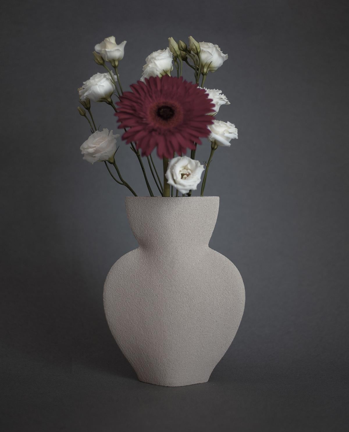 European 21st Century Amphora Vase in White Ceramic, Hand-Crafted in France For Sale