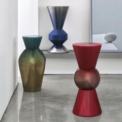 21stCentury Amphorae Red Sculpture Side Table Straw Resin Marquetry Luca Barengo