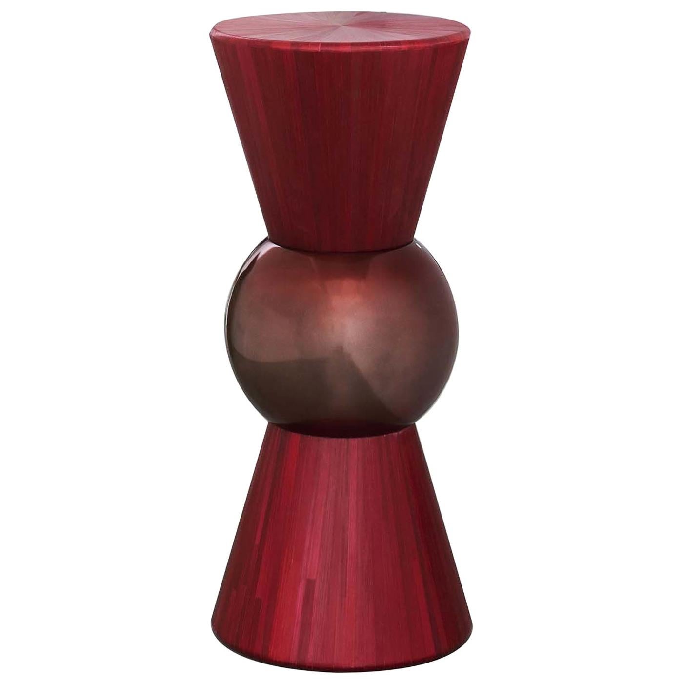21stCentury Amphorae Red Sculpture Side Table Straw Resin Marquetry Luca Barengo For Sale