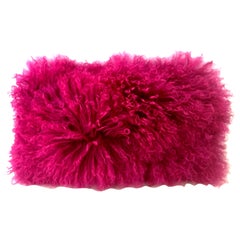 21st Century and New Fuchsia Wool Fur Curly Long Hair Lumbar Pillow by, Auskin