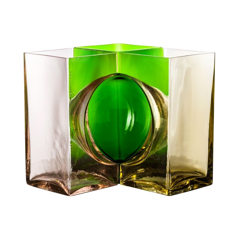 Vase Cosmos d'Ando du 21e sicle en vert gazon/rose clair/jaune paille