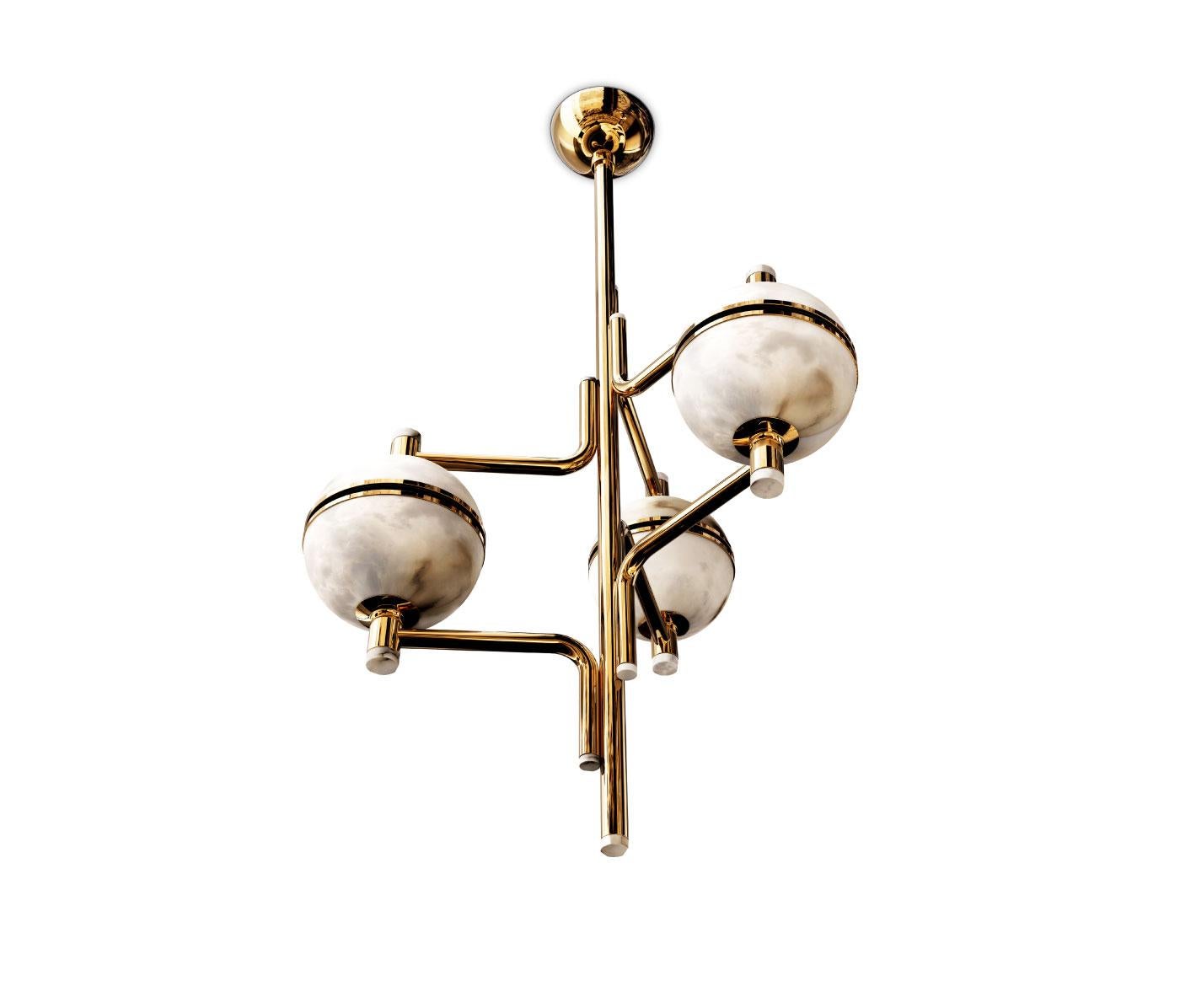 Portuguese 21st Century Andros II Suspension Lamp Brass Alabaster For Sale