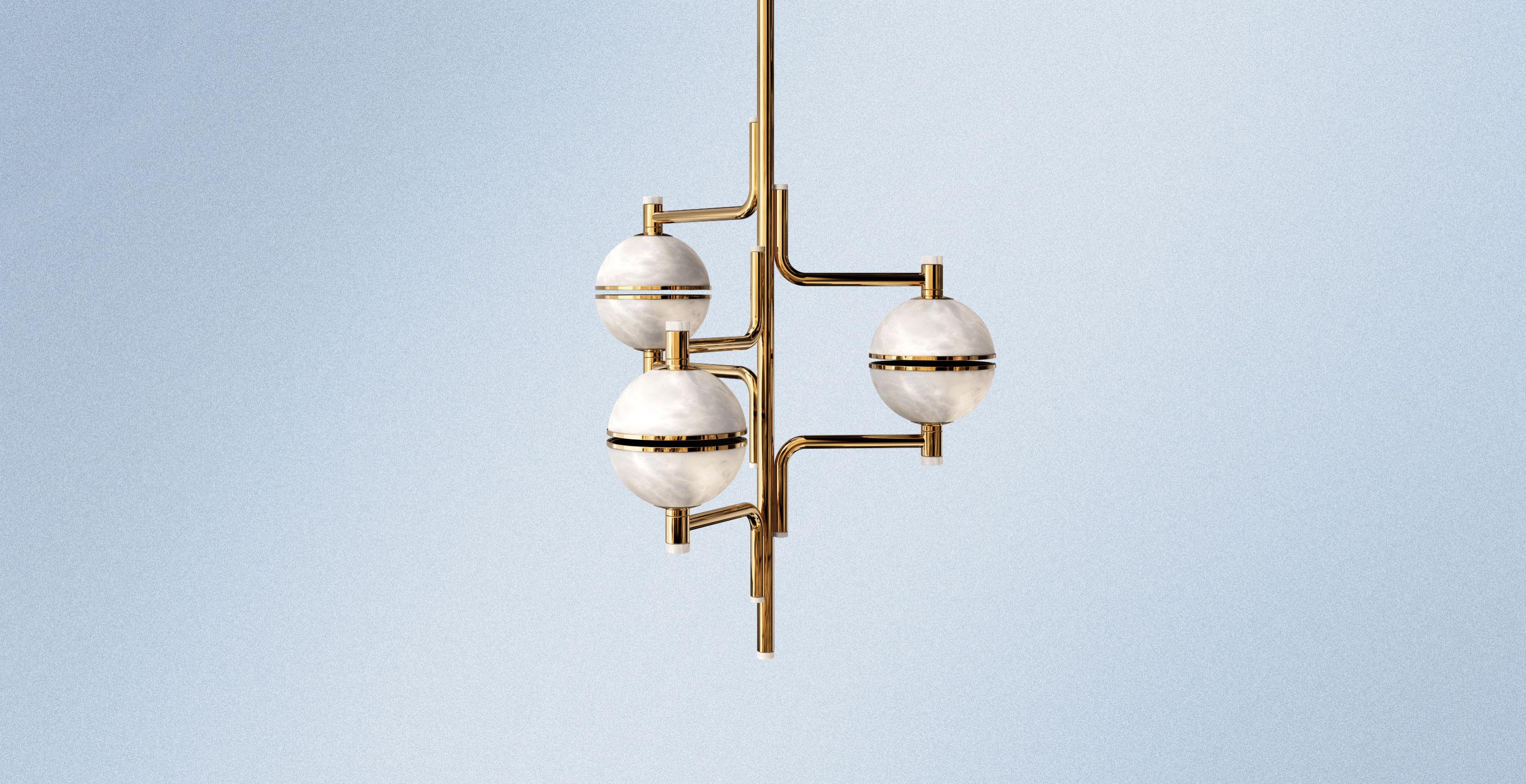 Contemporary 21st Century Andros II Suspension Lamp Brass Alabaster For Sale