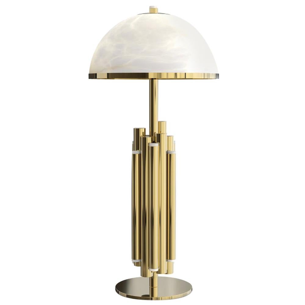 21st Century Andros Table Lamp Brass Alabaster For Sale