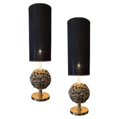 Tall Brass Table Lamps, Cylinder Shade, Conchiglia, Angelo Brotto x Esperia