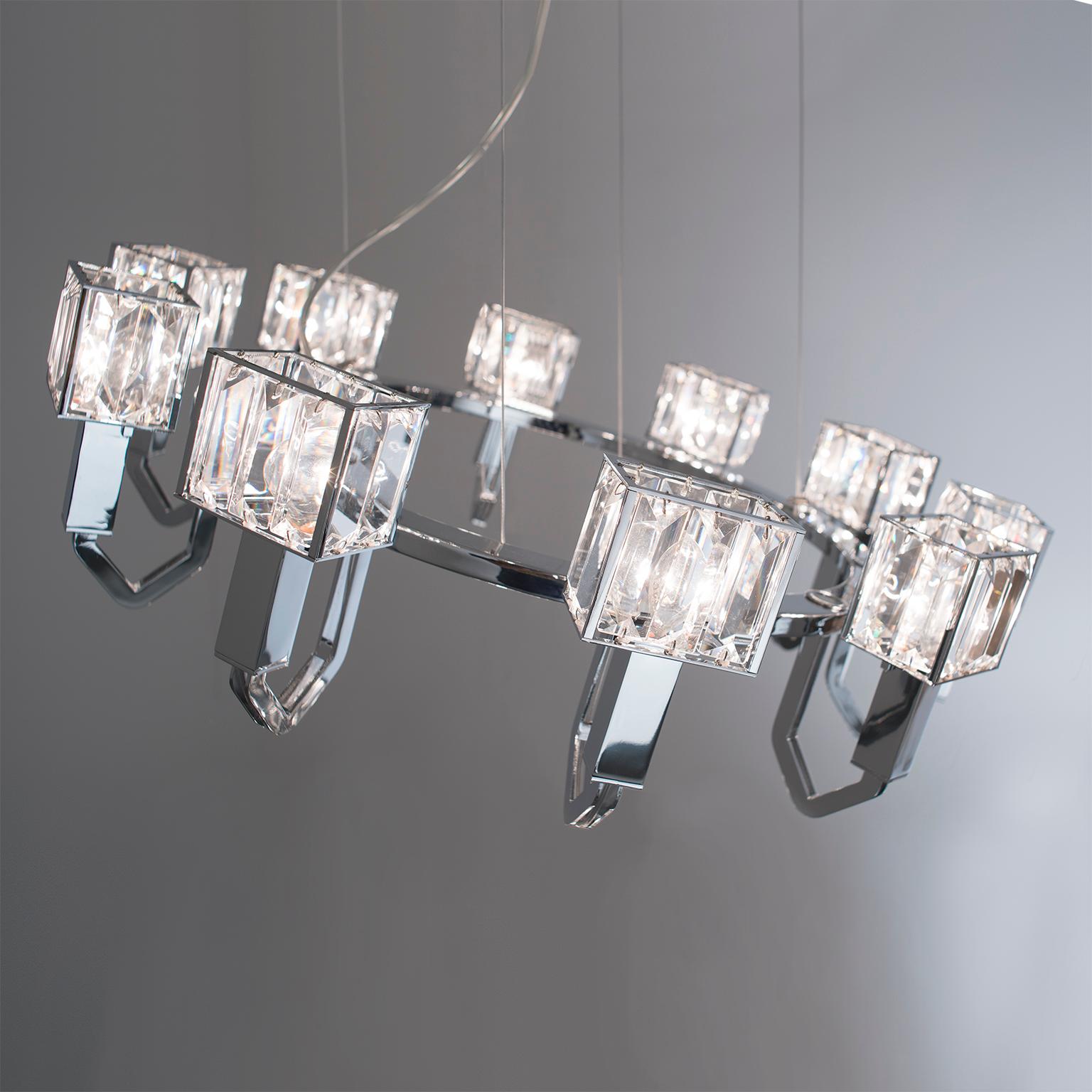 Italian 21st Century Angie Crystal and Chrome Chandelier by Roberto Lazzeroni For Sale
