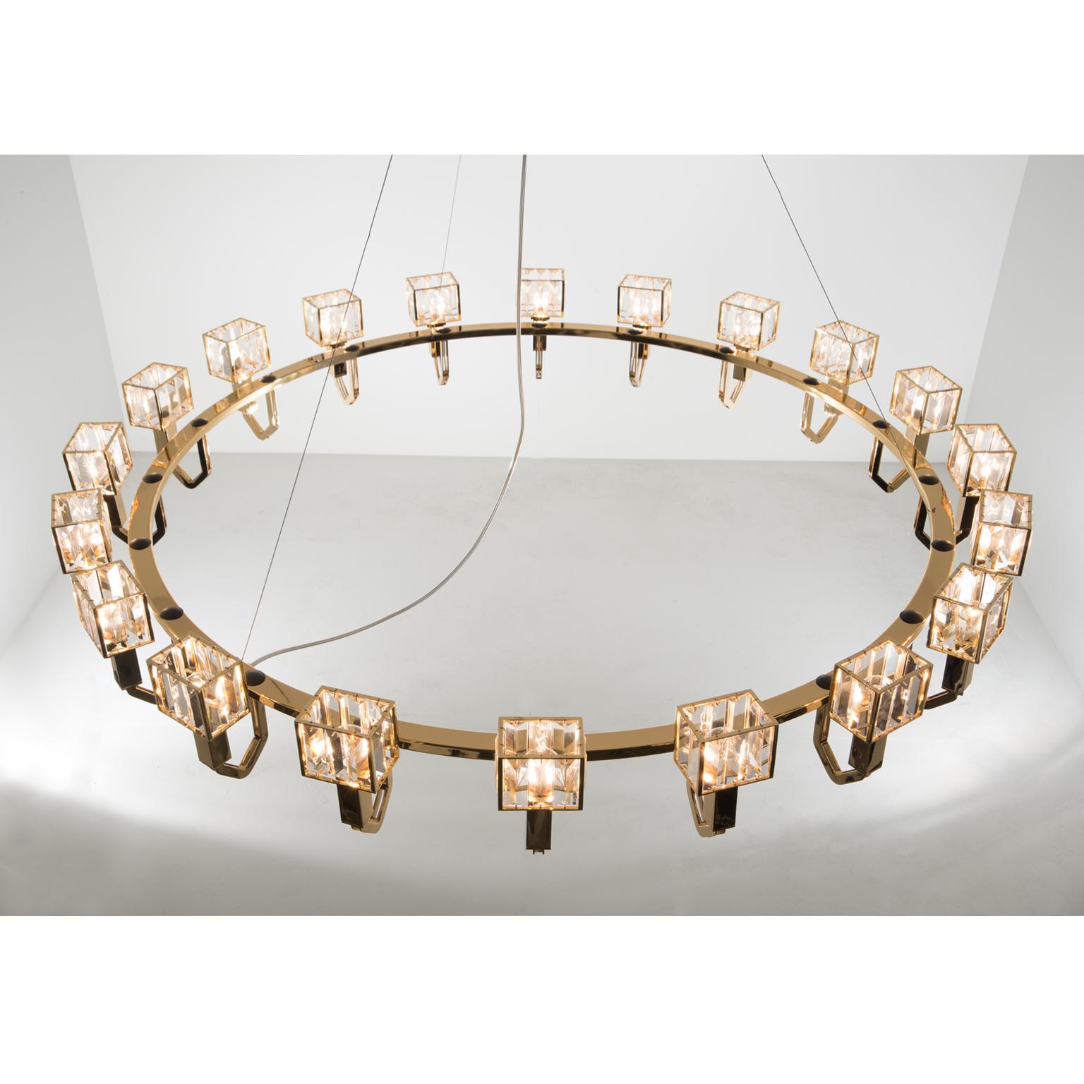 Moderne Lustre Angie du 21e siècle en cristal et or de Roberto Lazzeroni en vente