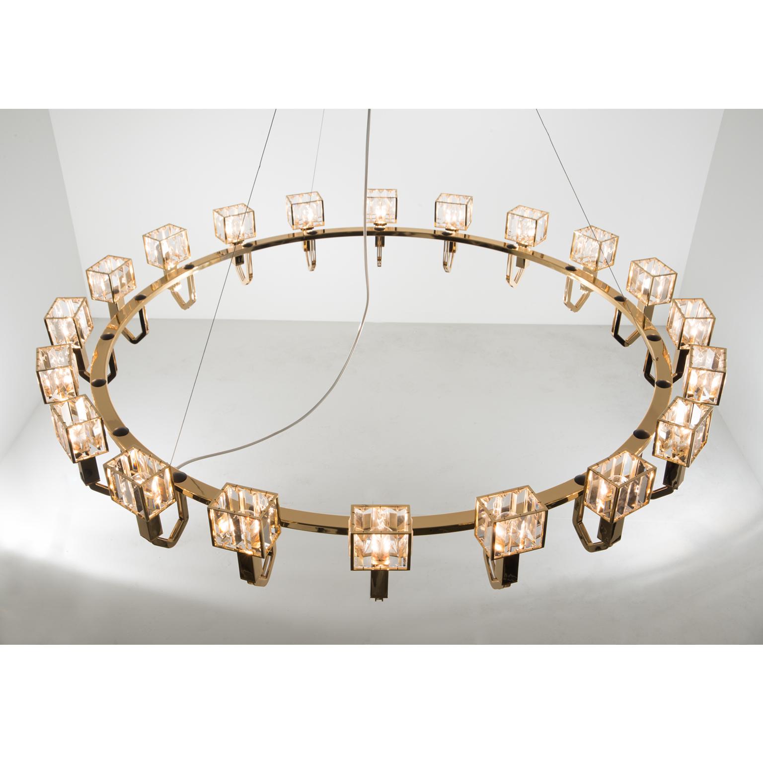 Modern 21st Century Angie Crystal and Gold Chandelier by Roberto Lazzeroni For Sale